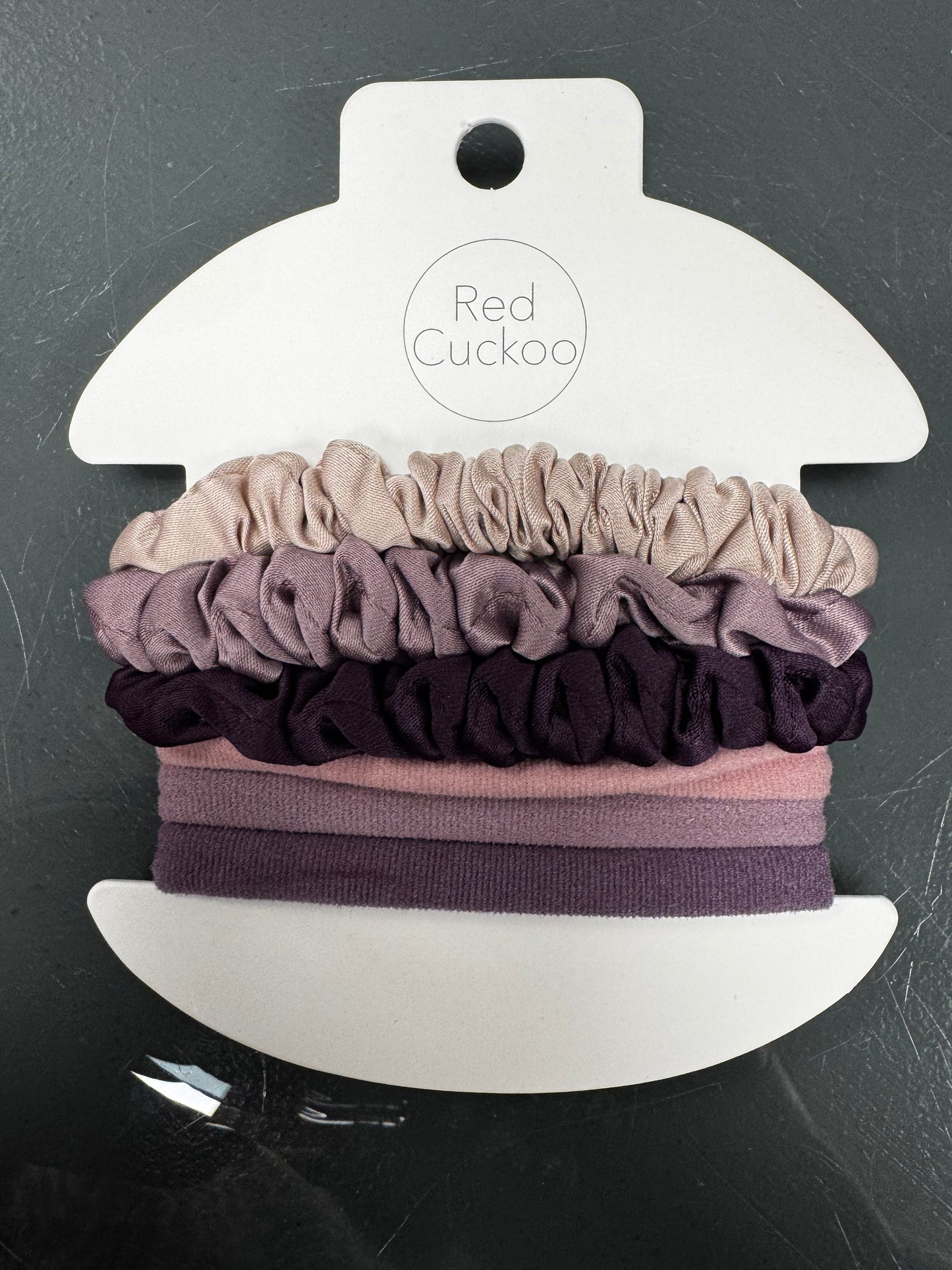 Red Cuckoo purple elastic hair ties six pack
