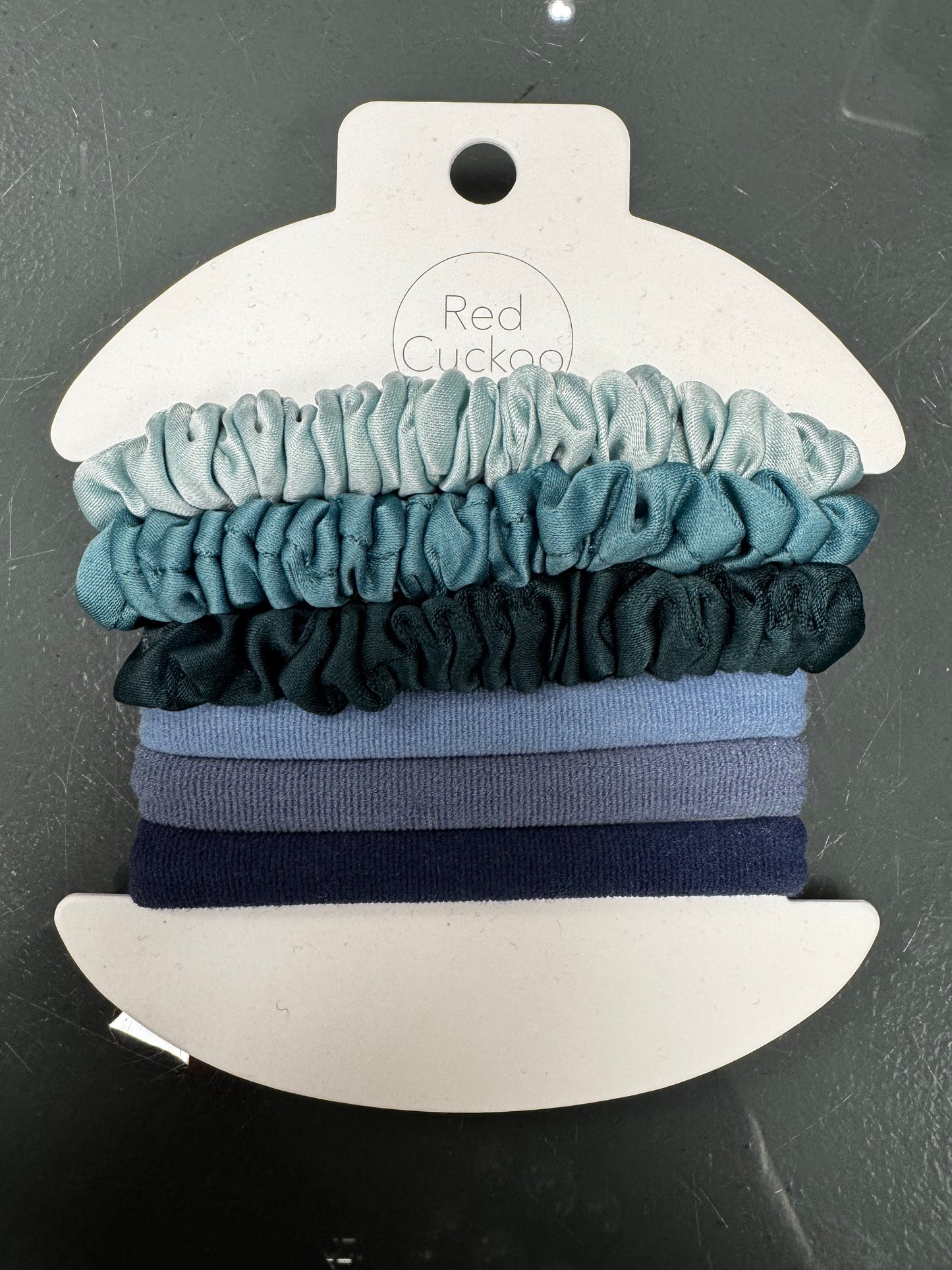 Red Cuckoo blue elastic hair ties six pack