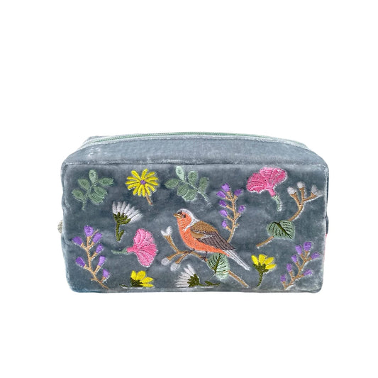 Lua Finch and Flower Cosmetic Purse - Pale Blue