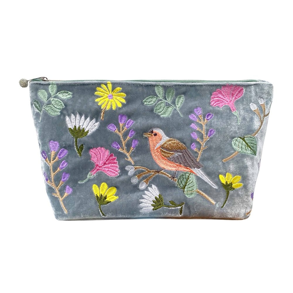 Lua Finch and Flower Wash Bag and Cosmetic Purse - Pale Blue