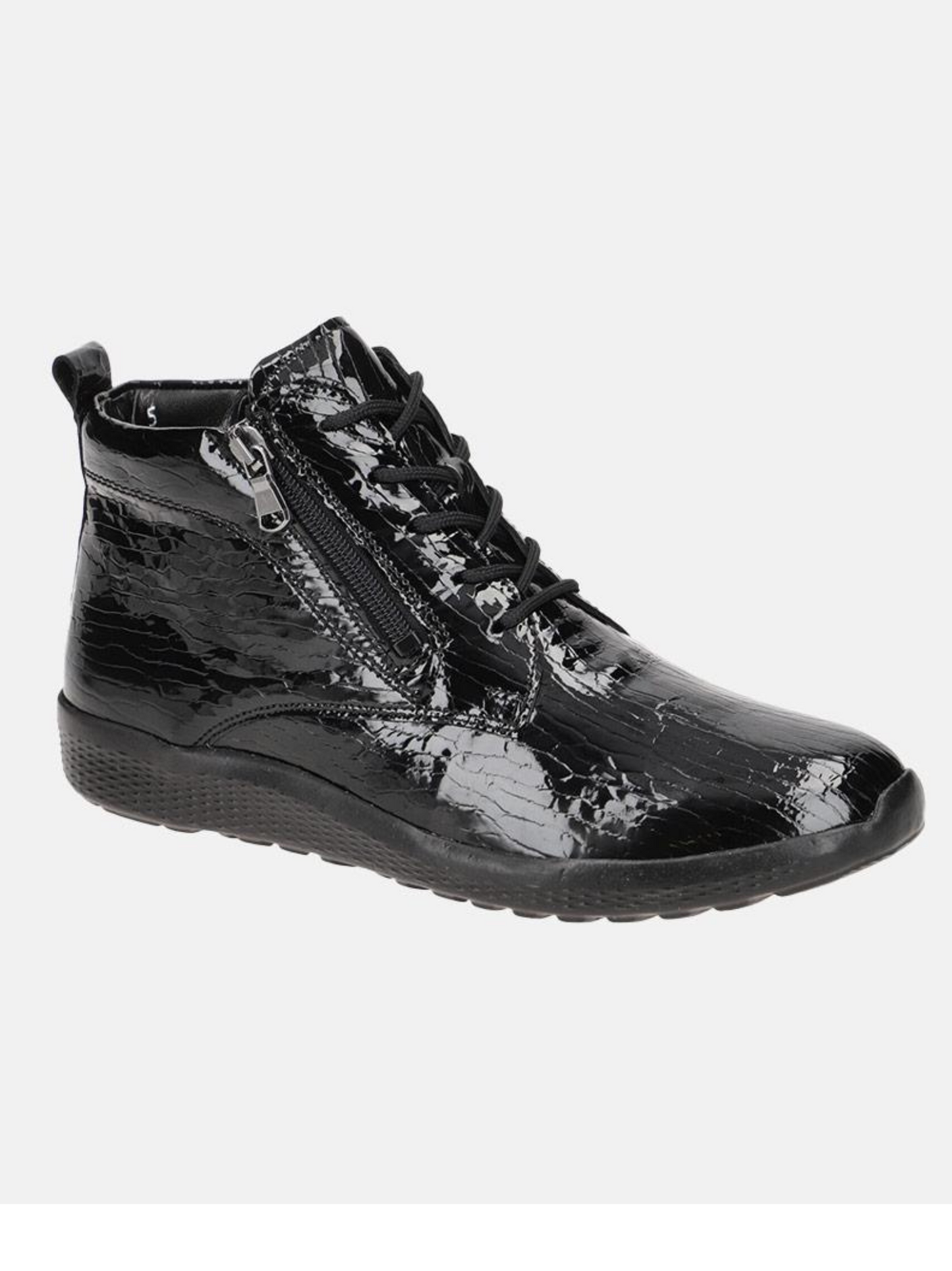 Waldlaufer Brez black leather patent ankle boots wide fit sizes 4-8
