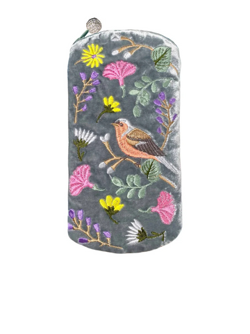 Lua Finch and Flower Glasses Case - Pale Blue