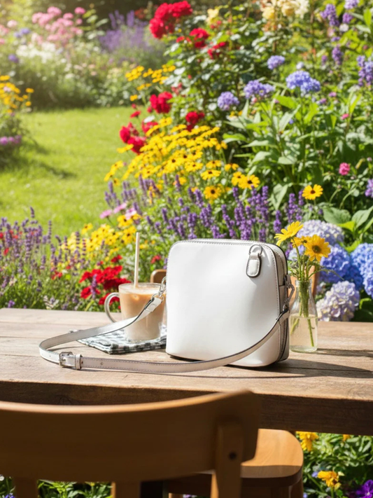 White chic bag with long shoulder strap