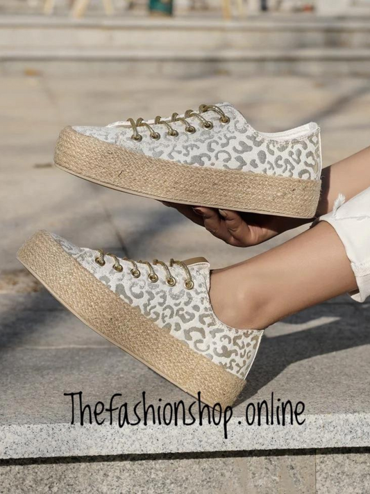 Gold leopard print platform espadrille sizes 3-8