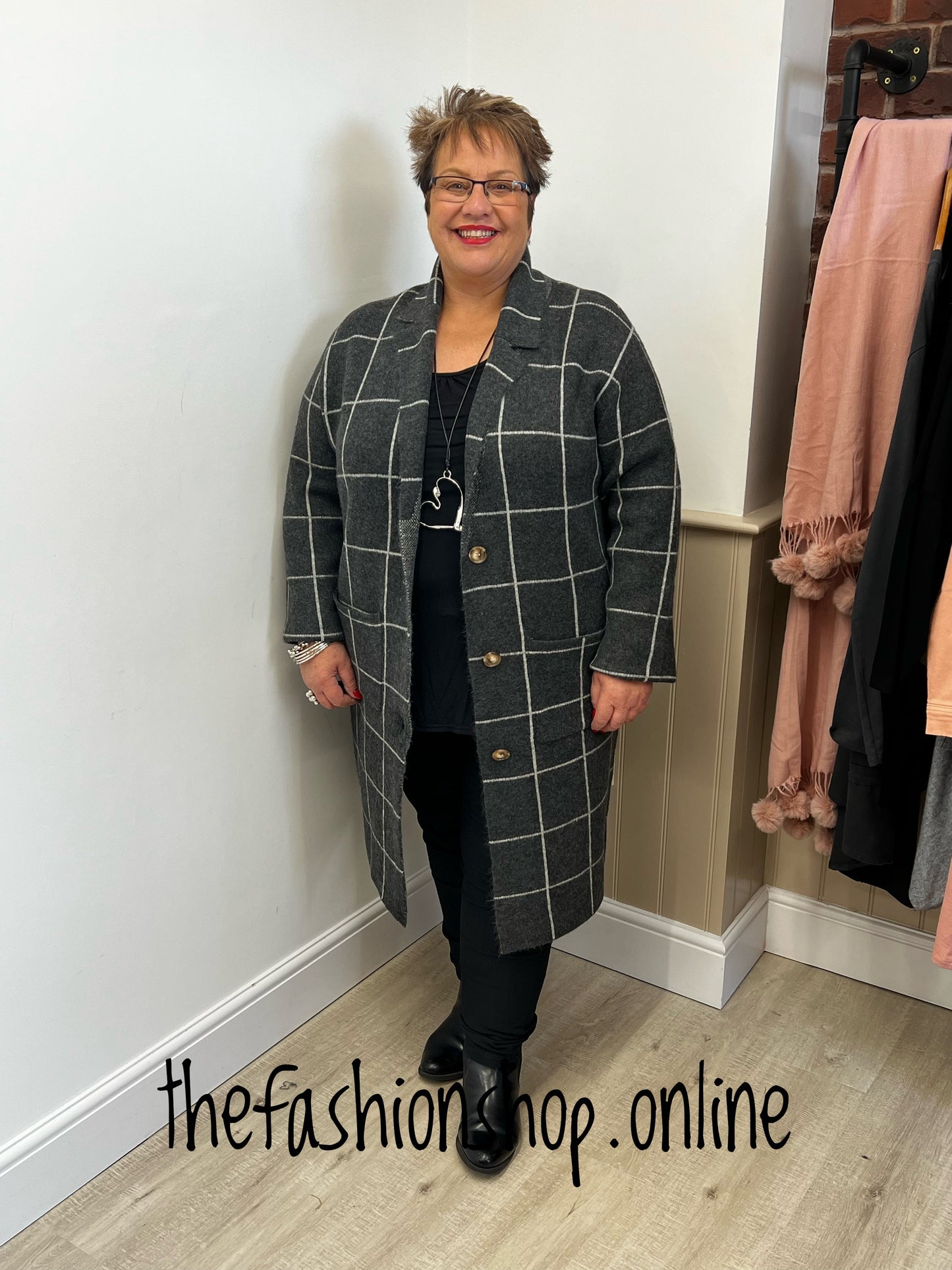 Plus size charcoal checked coatigan 16-22