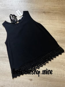 Black heavy lace trim vest (reg) 10-16