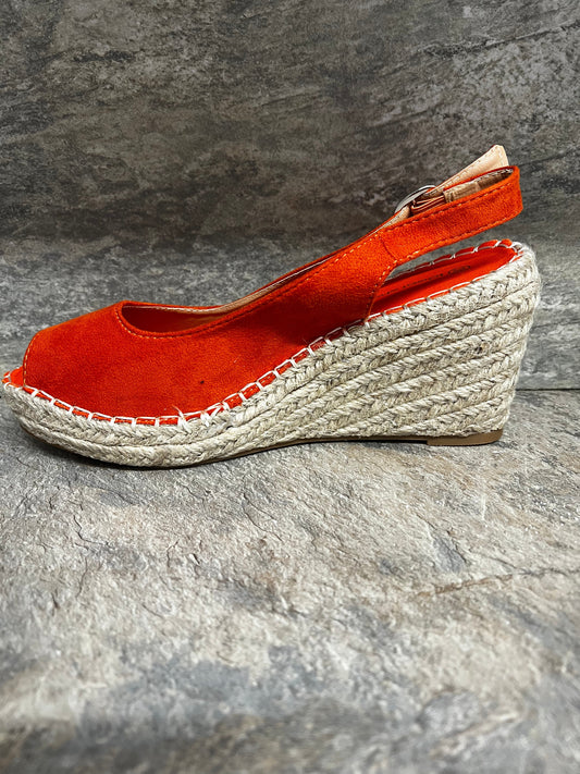 Orange open toe wedges 3-8