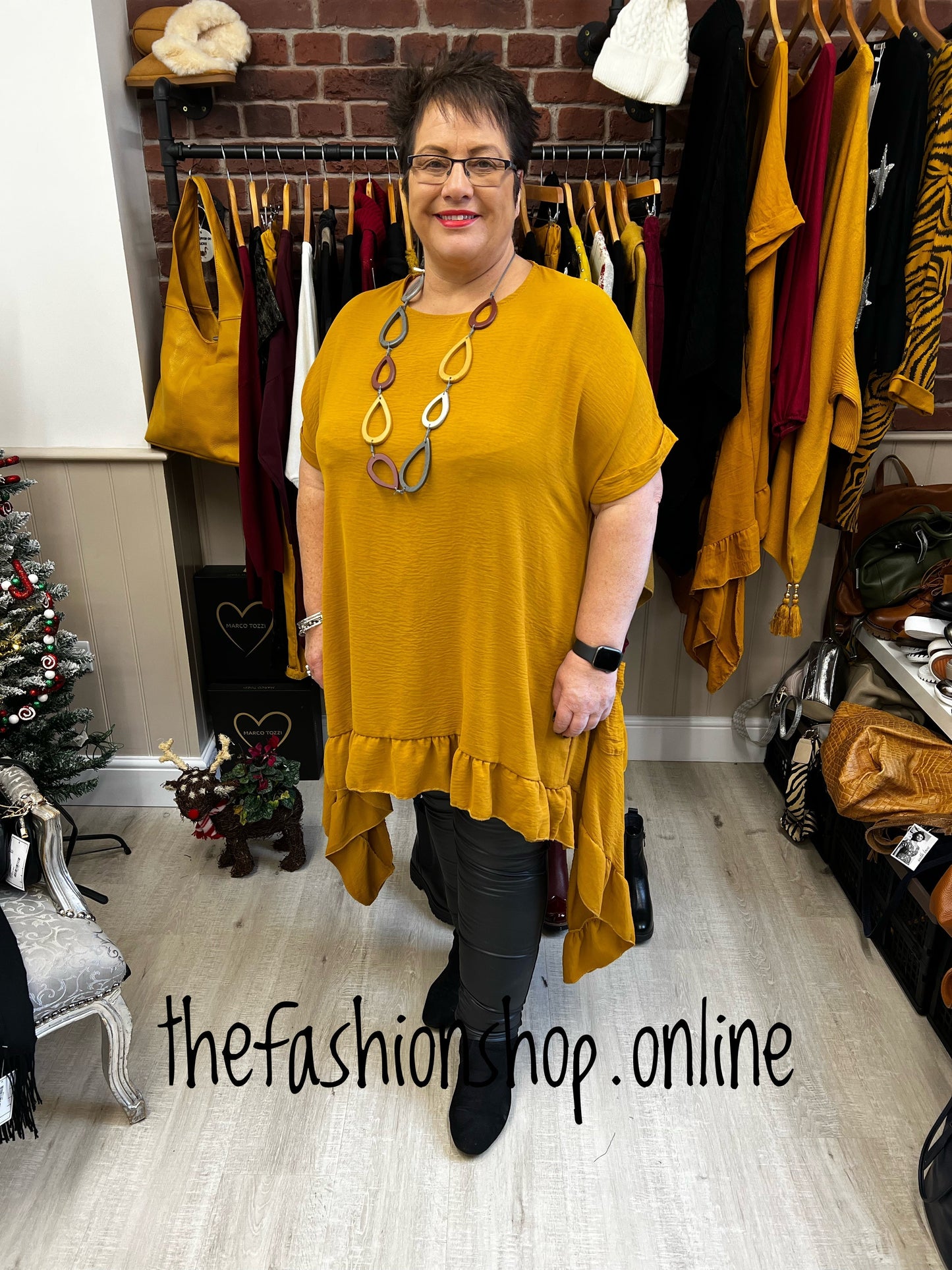 Mustard frill hem tunic 14-24