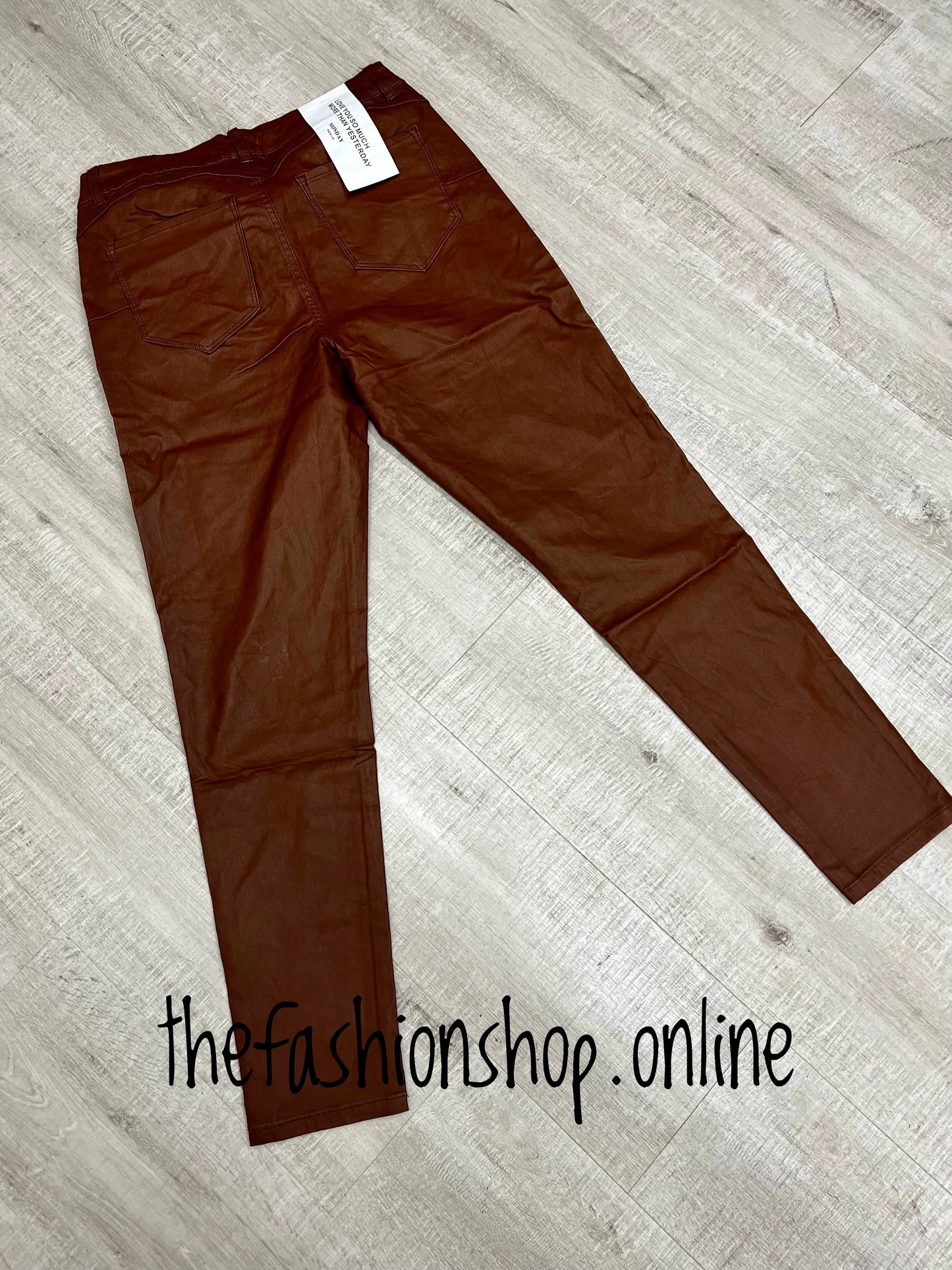Premium tan leather look ladies fit skinny jeans sizes 10-20