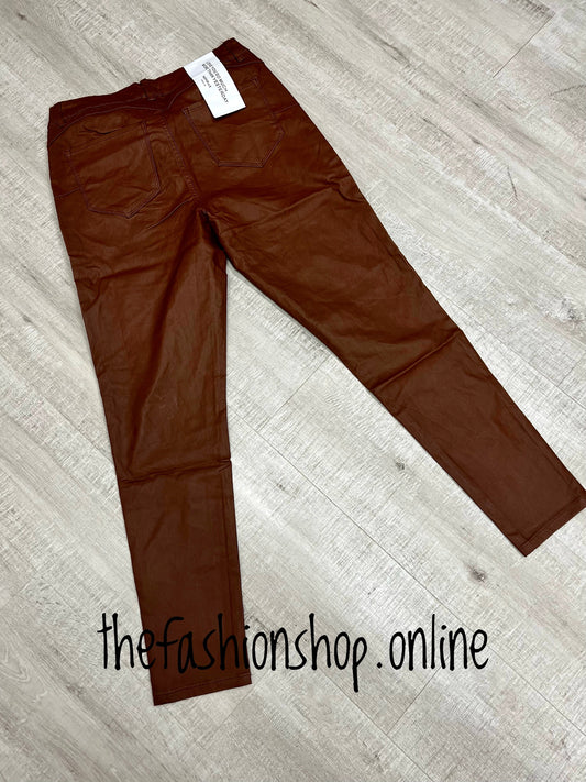 Premium tan leather look ladies fit skinny jeans sizes 10-20