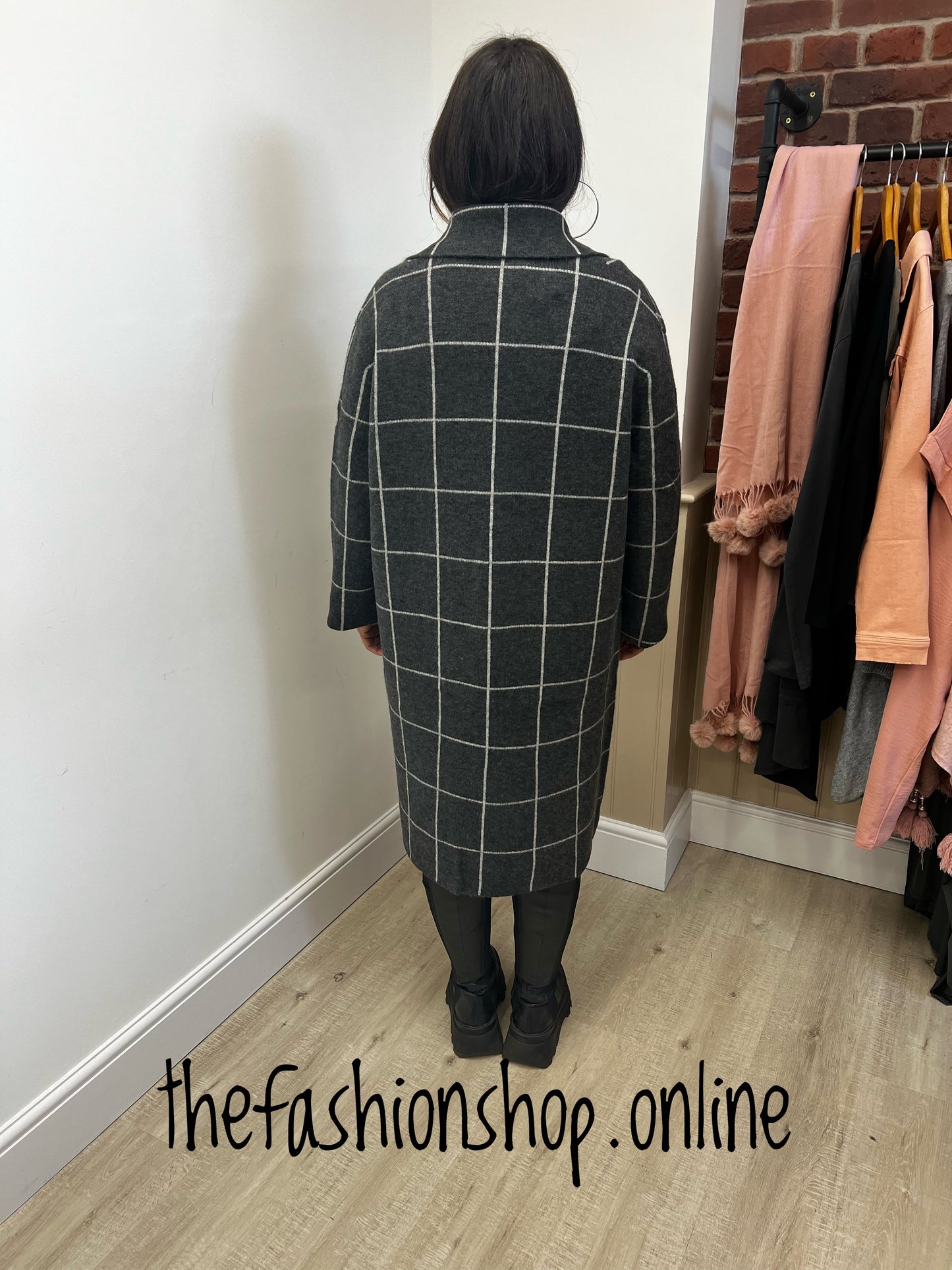 Plus size charcoal checked coatigan 16-22
