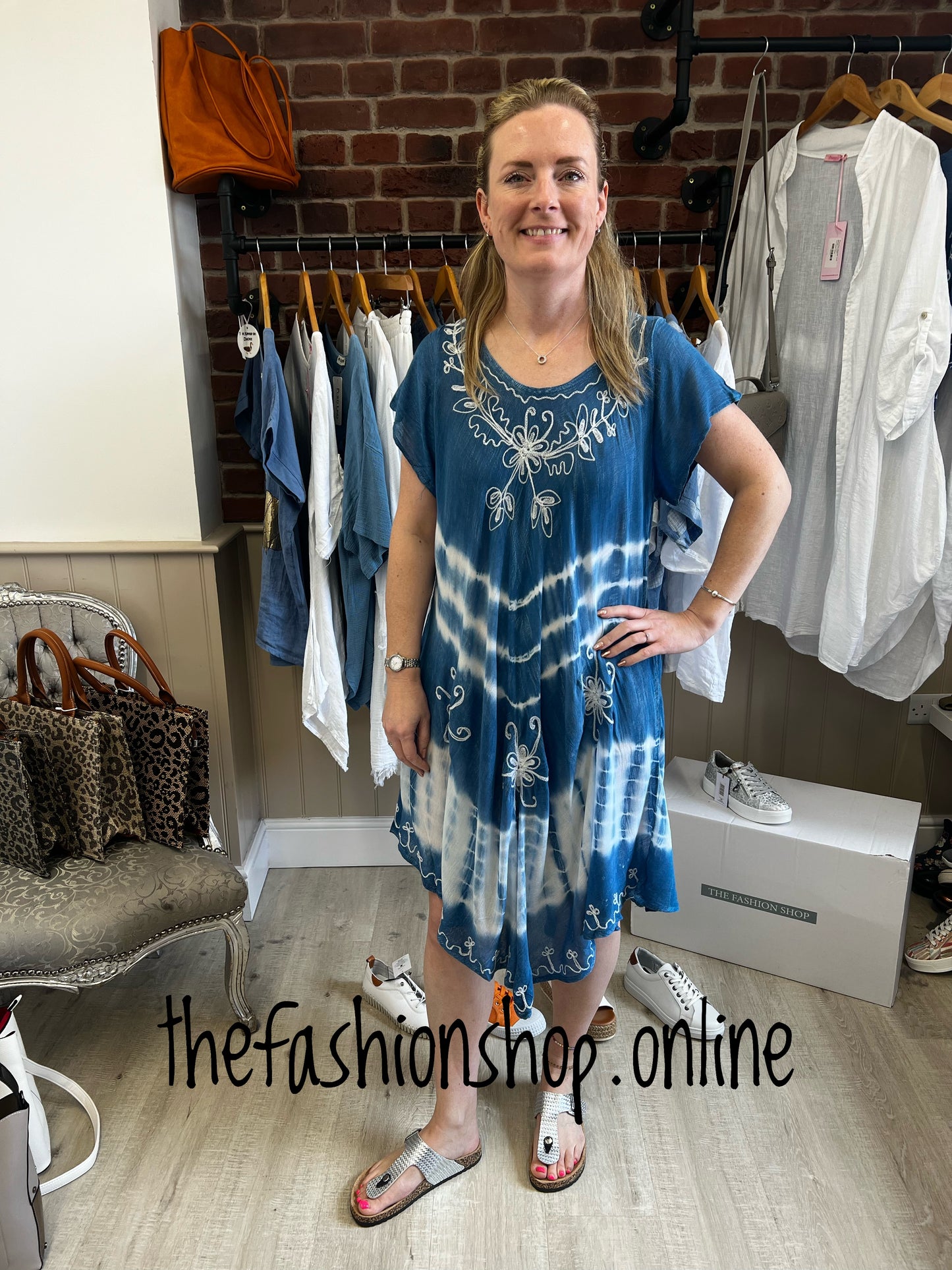 Denim blue tie dye summer cap sleeve cover up 8-20
