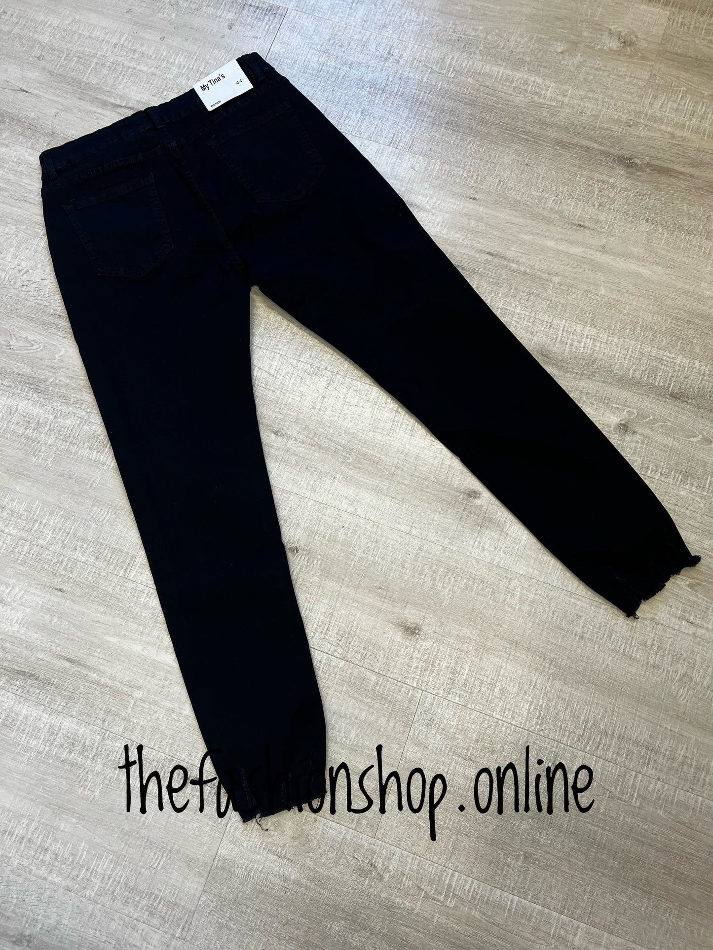Black premium ladies fit frayed edge jeans 10-20