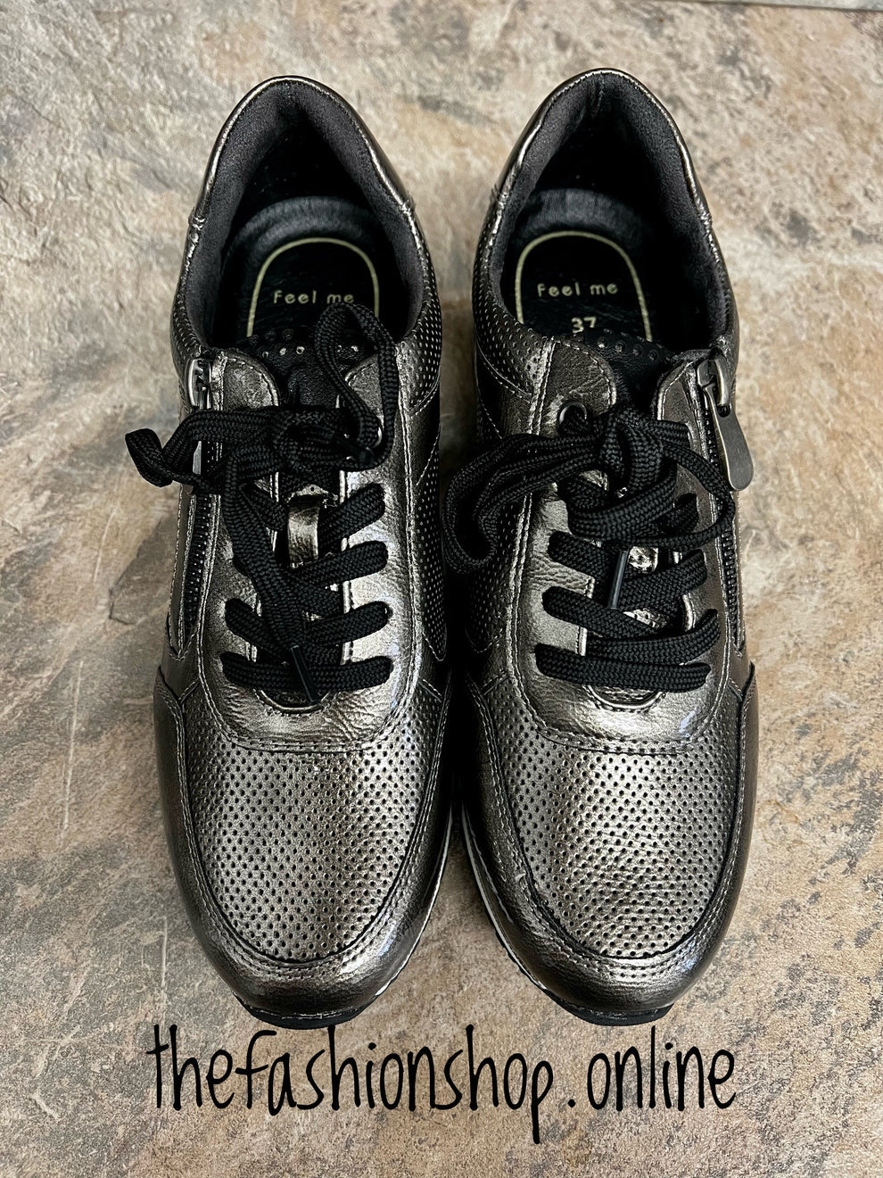Marco Tozzi pewter trainer with zip and laces 4-9