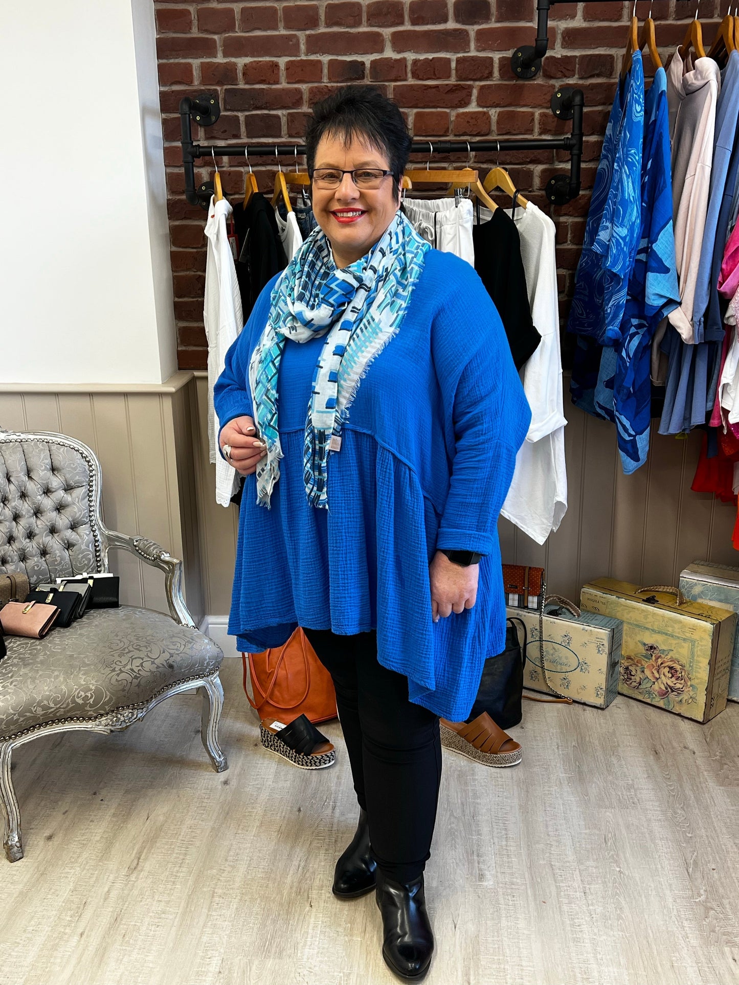 Plus size royal blue Italian cotton top 14-26