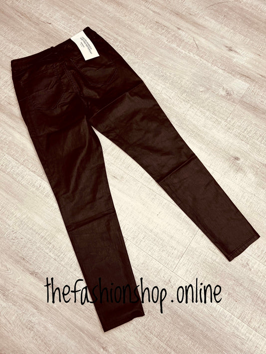 Premium chocolate brown leather look ladies fit skinny jeans sizes 10-20