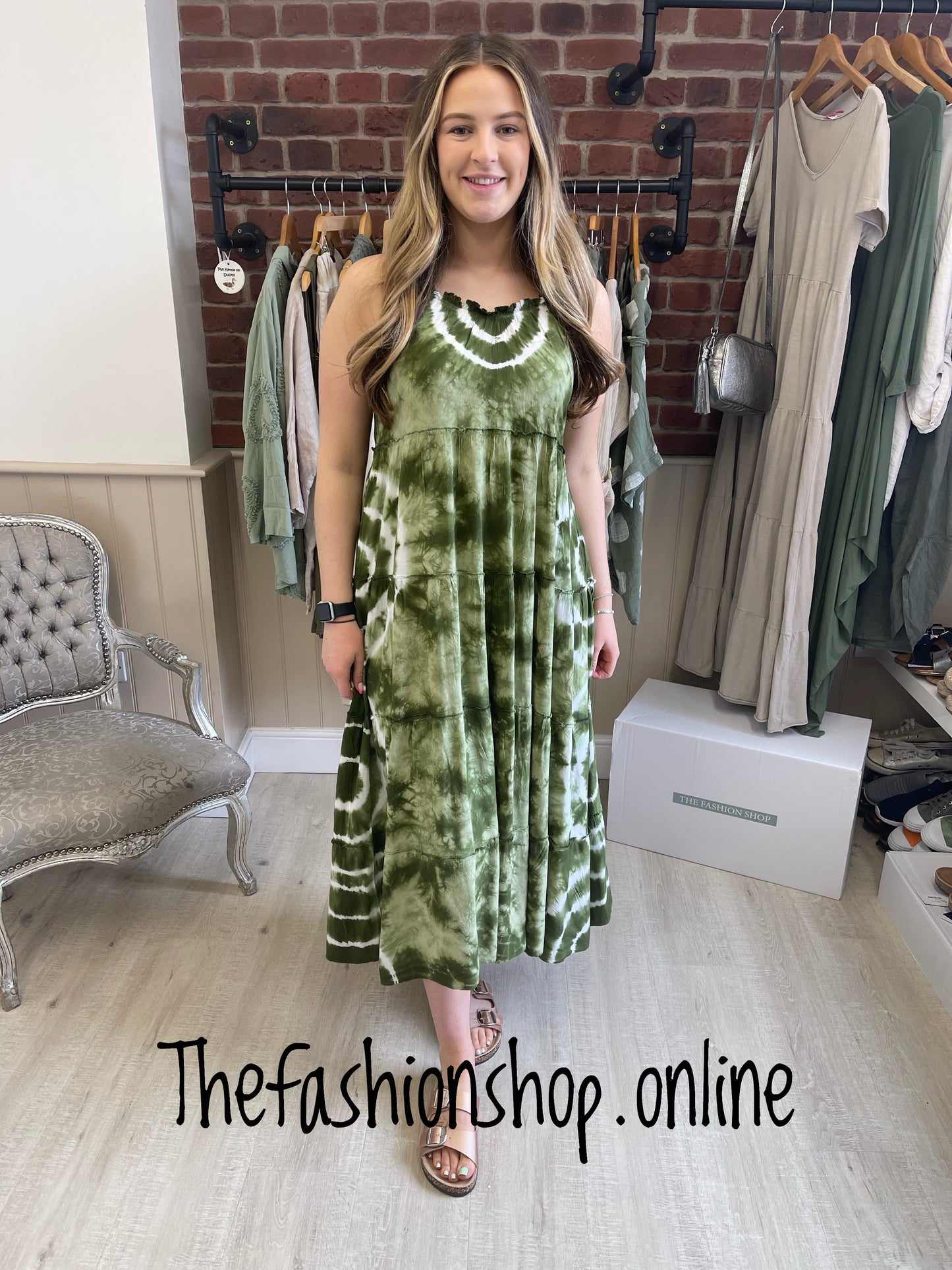 Khaki tie dye tiered dress sizes 10-14