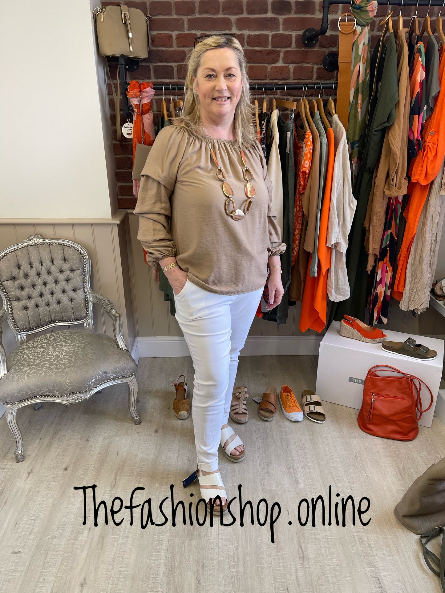 Mocha ruched sleeve bardot top 10-16