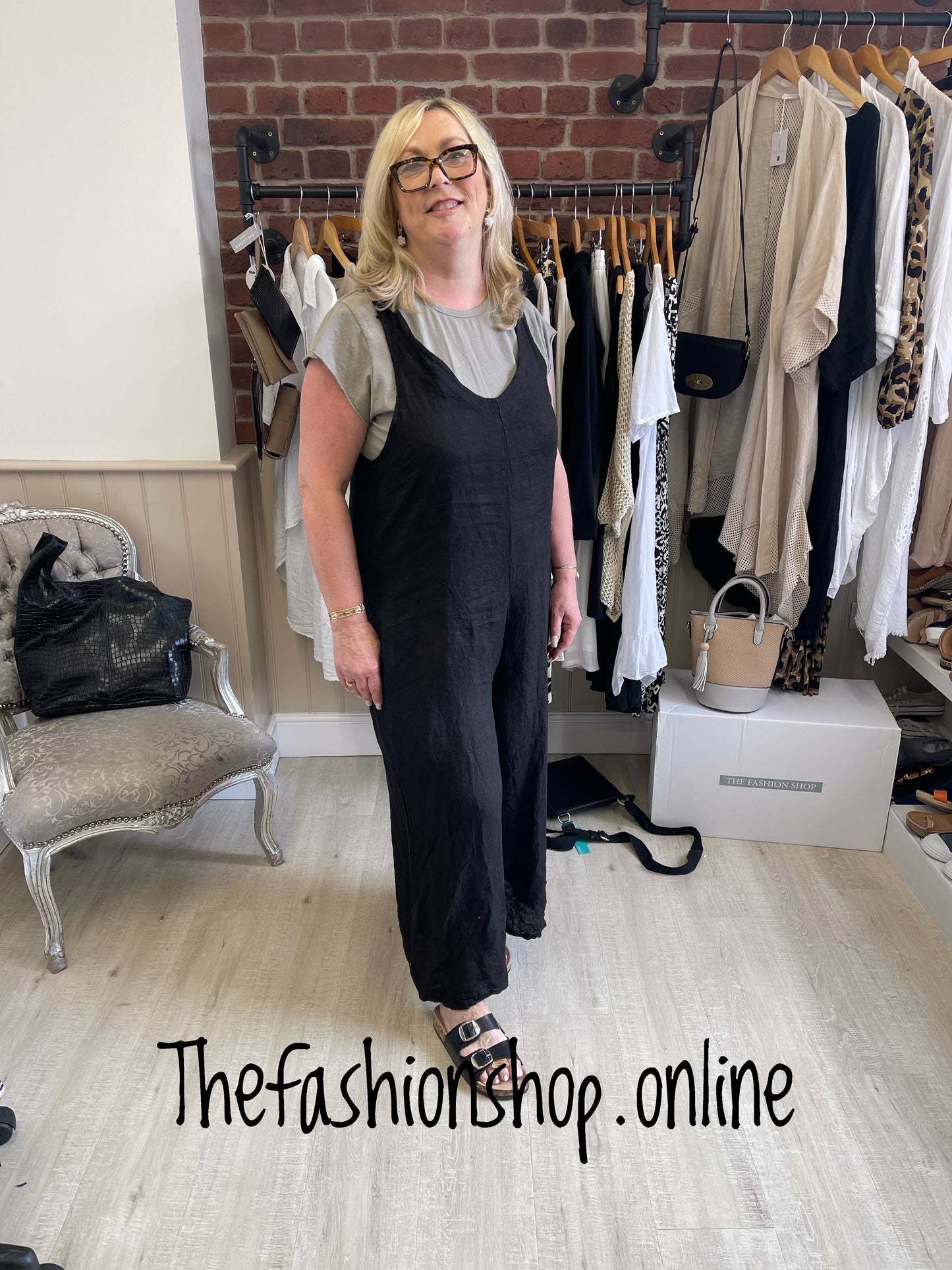 Black linen jumpsuit with back tie 10-16
