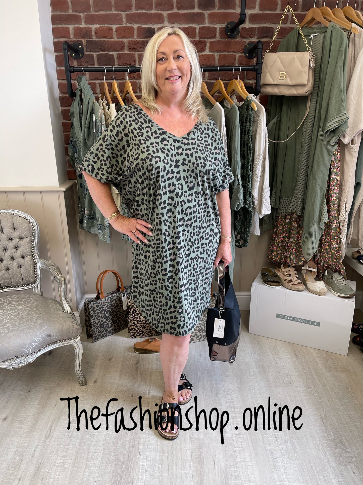 Khaki animal print v neck tunic 14-20
