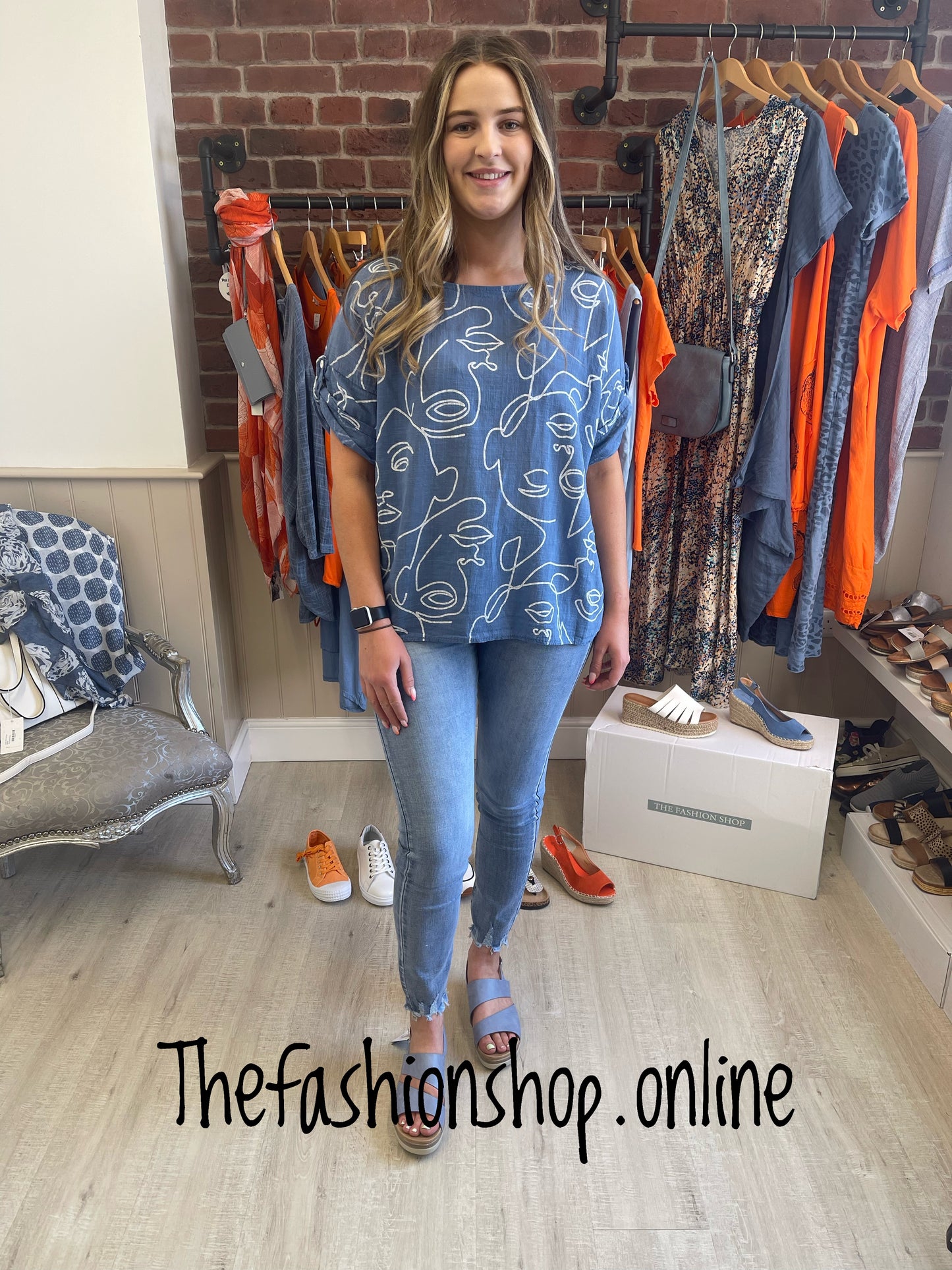 Denim blue faces cotton top 12-18