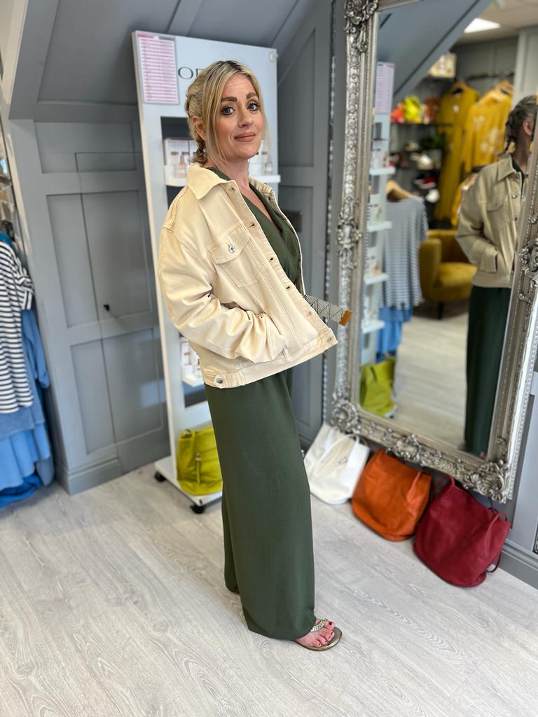 Khaki jumpsuit with statement belt 8-14