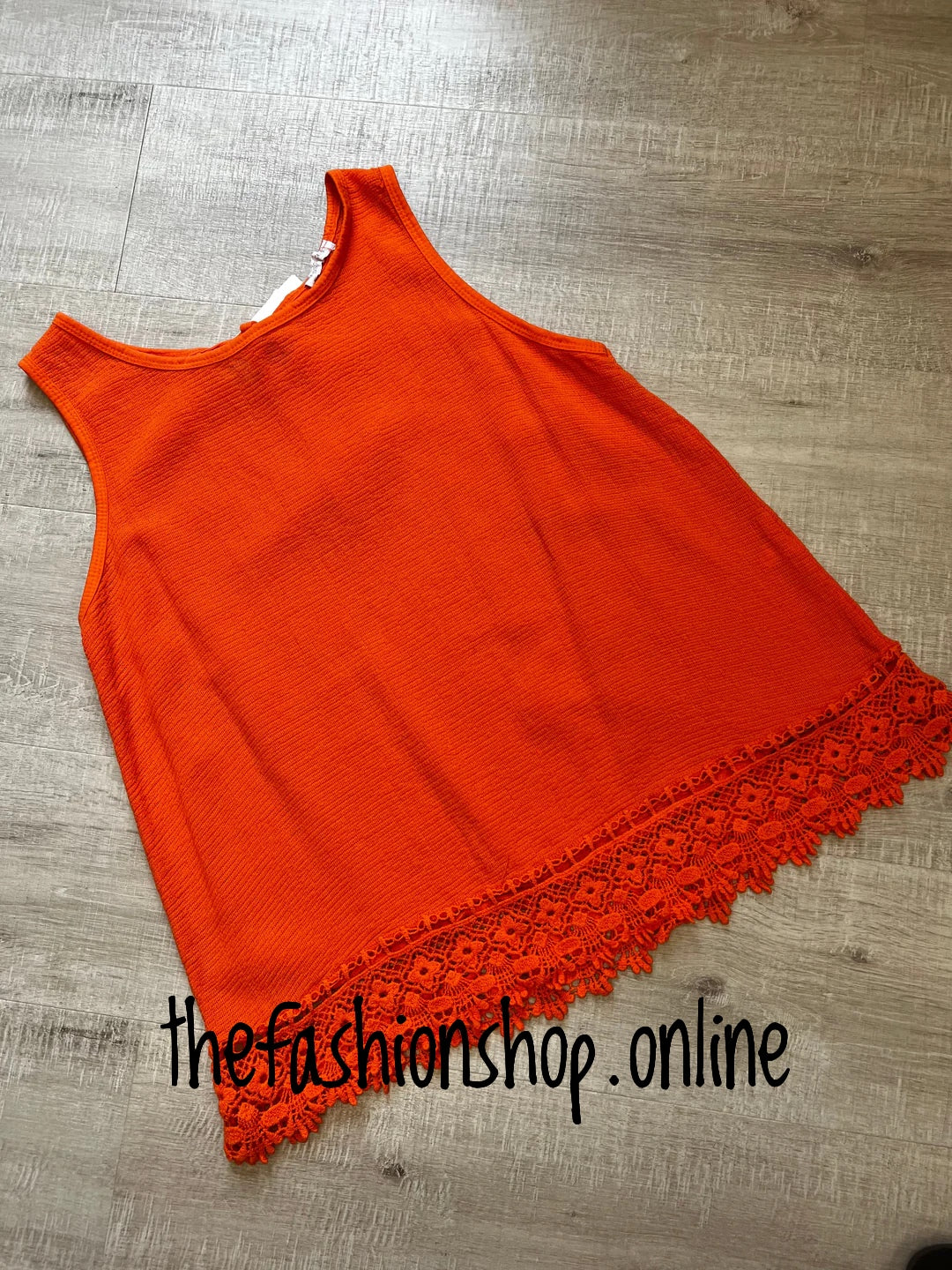 Plus size orange heavy lace trim vest 16-20