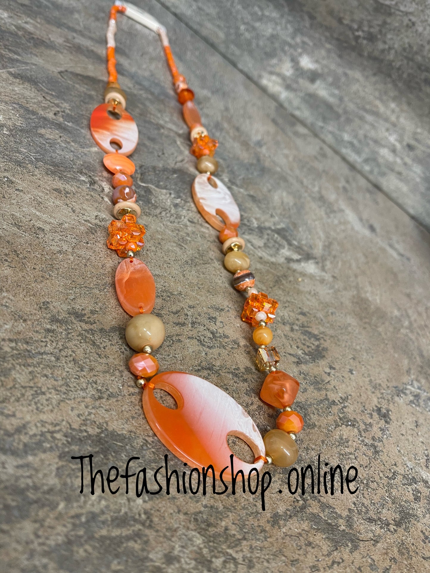 Orange flat disc sparkle necklace