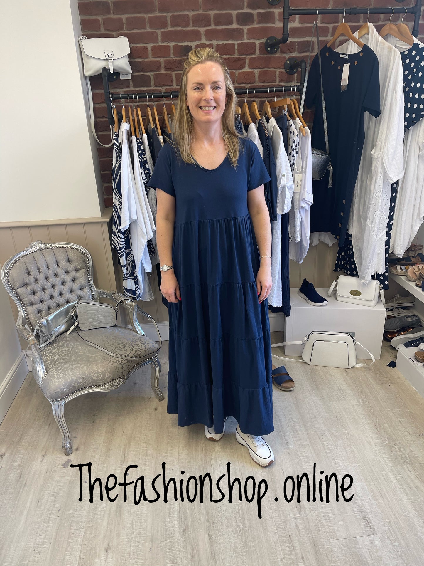 Navy tiered t shirt dress 10-16