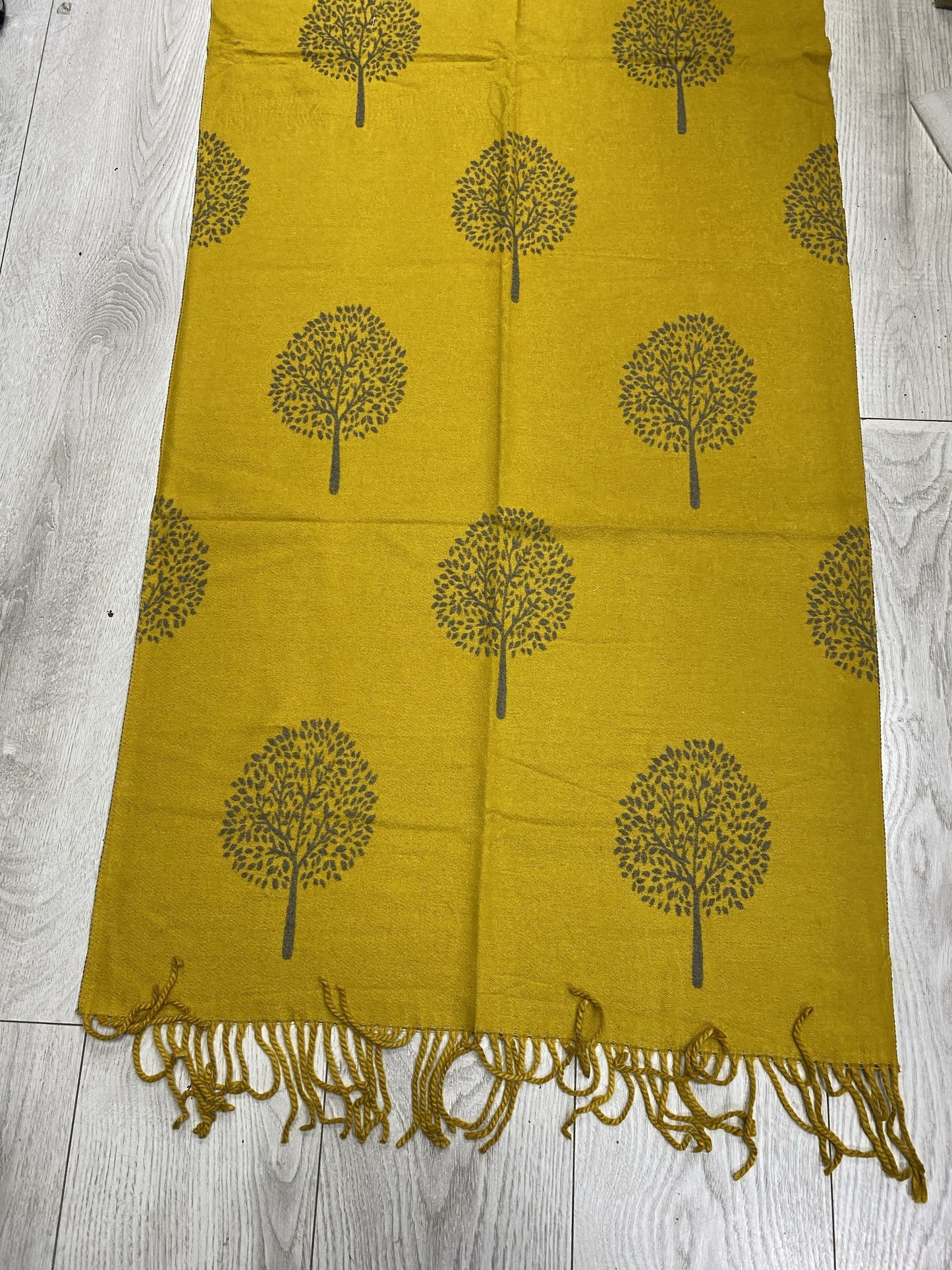 Mustard and grey tree of life cashmere scarf