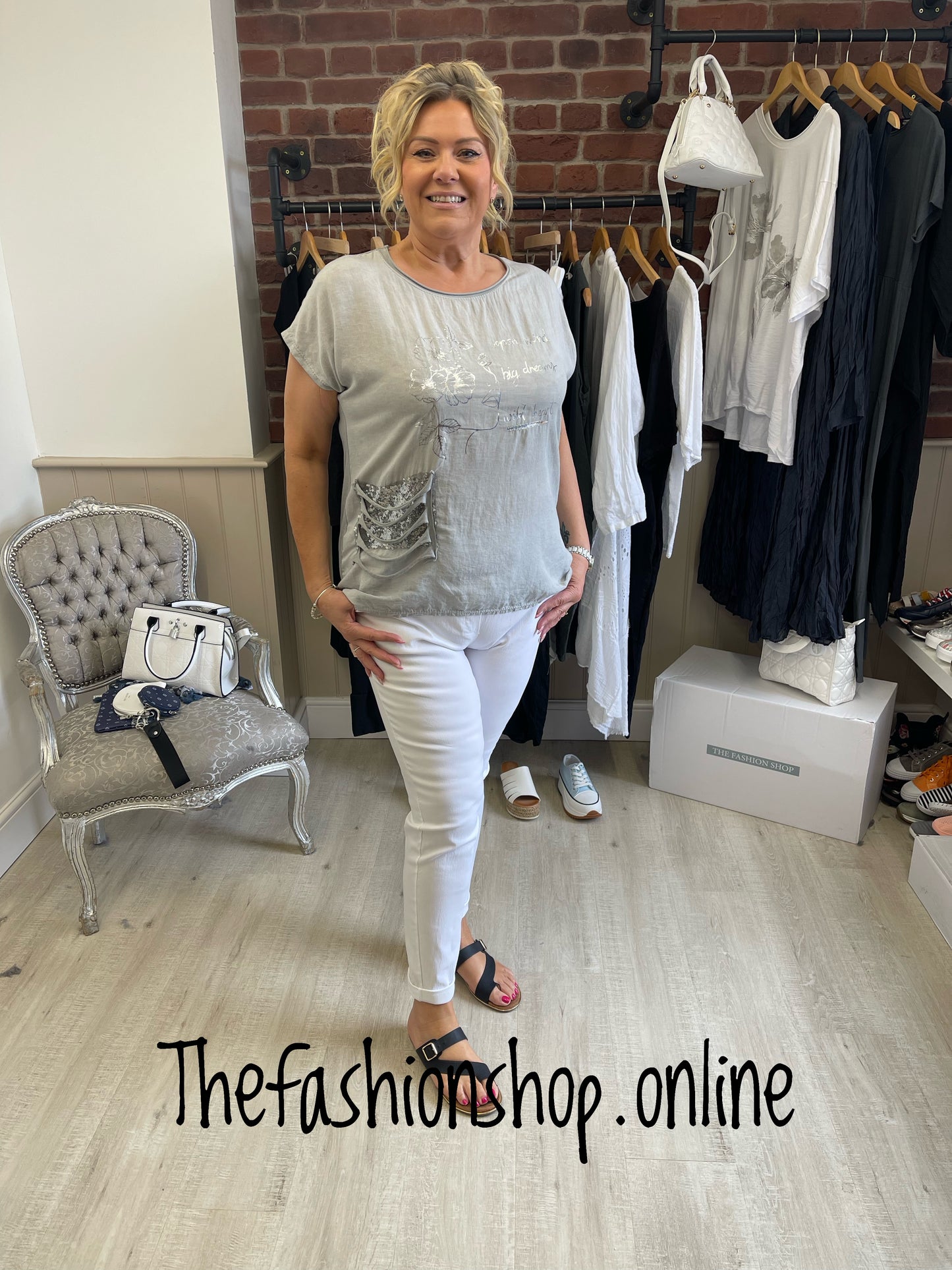 Light grey linen mix open mind top 10-16