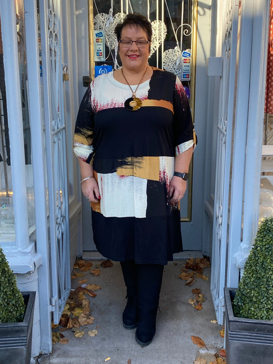 Colour block midi tunic dress with necklace sizes 10-22