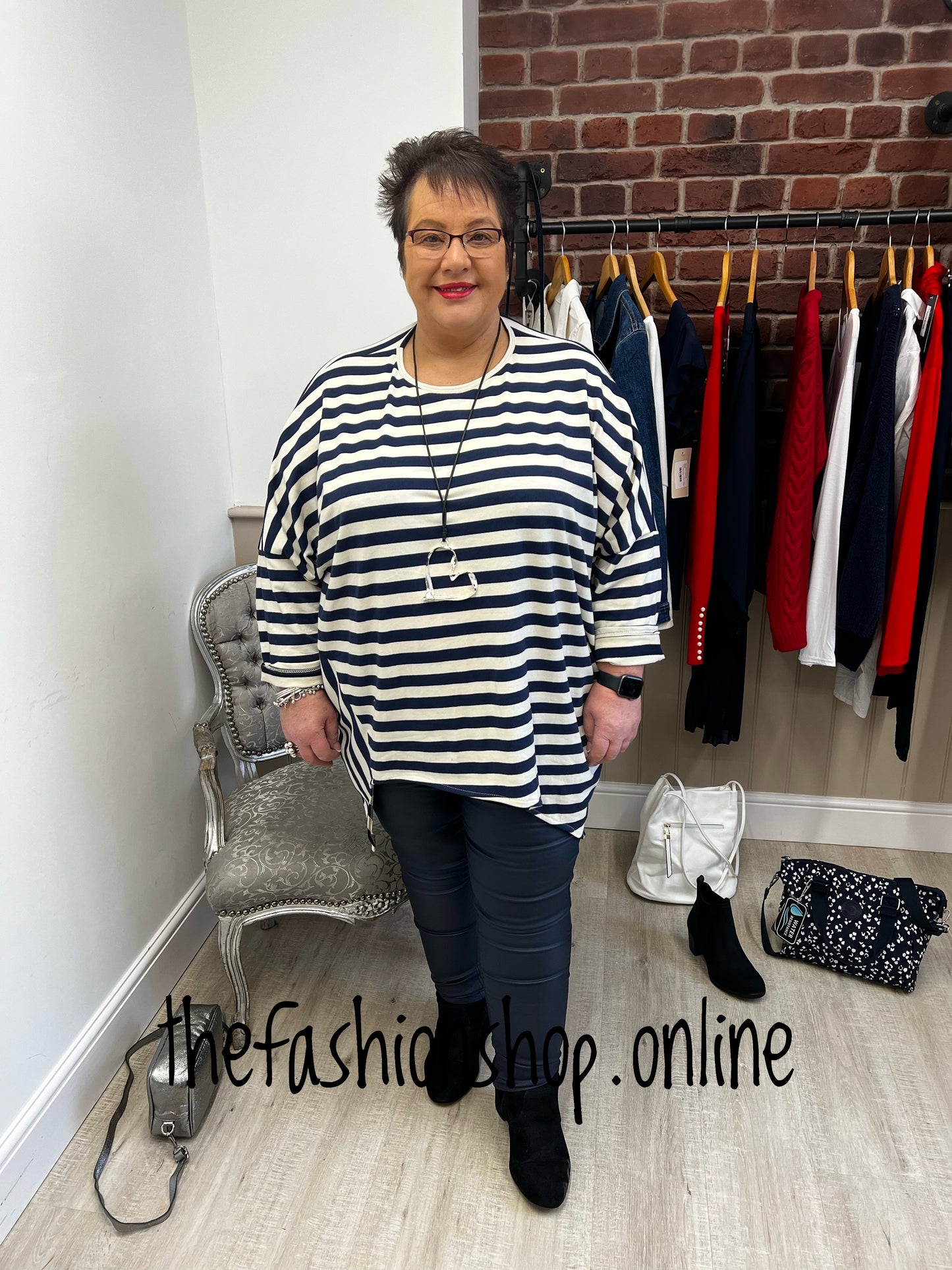 Navy and cream striped top 14-26