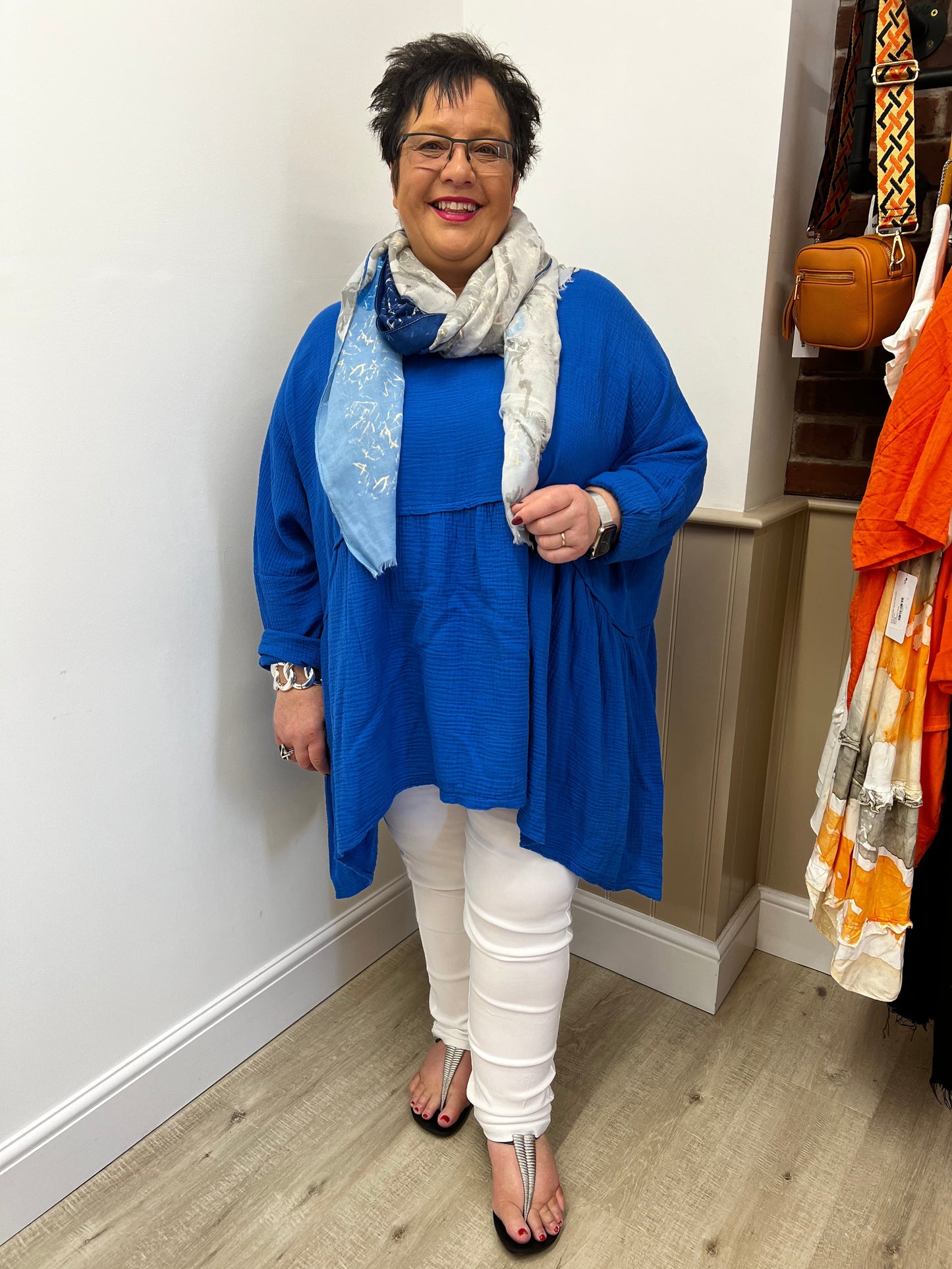 Plus size royal blue Italian cotton top 14-26