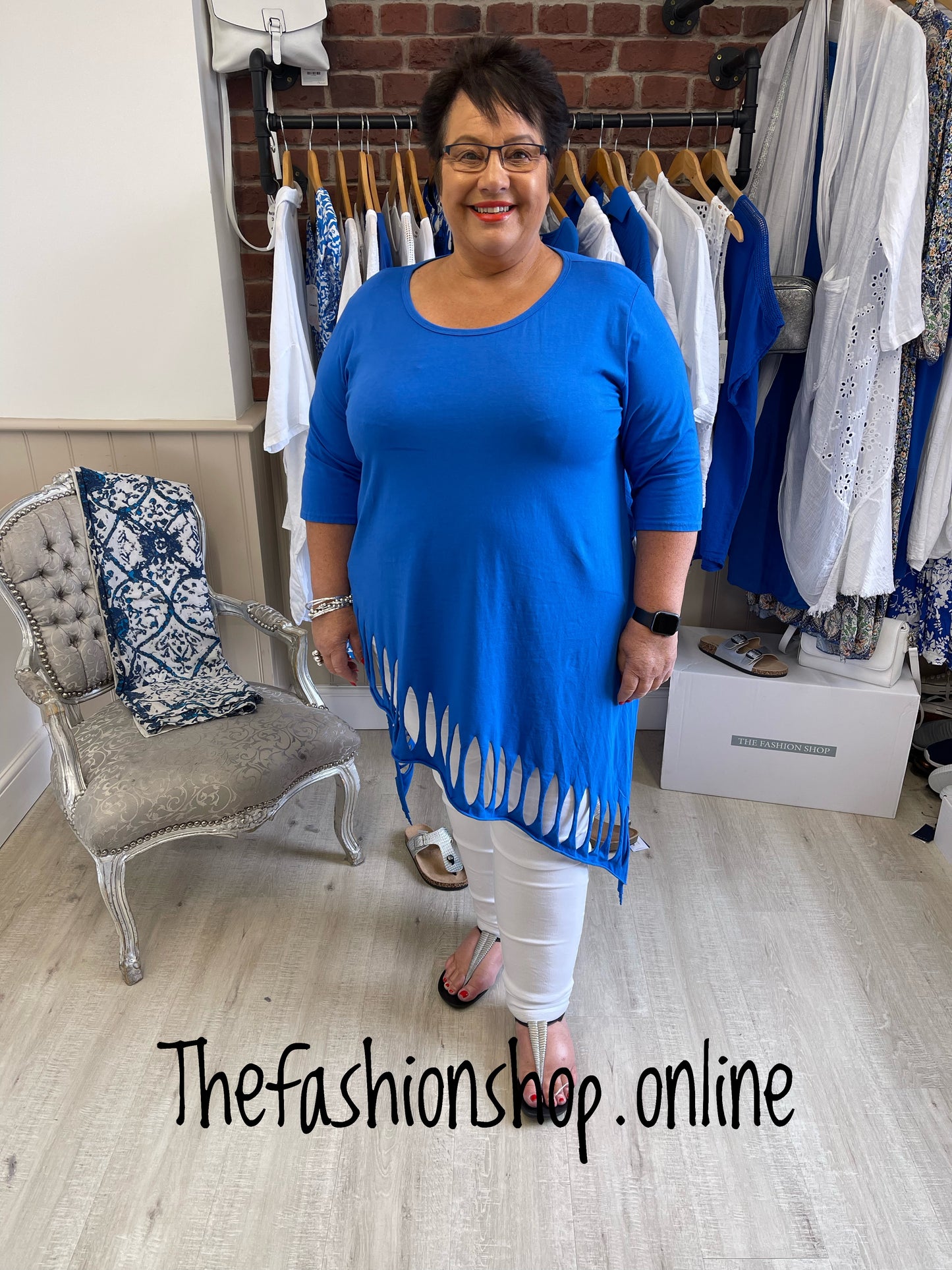 Royal blue rip detail top 14-22