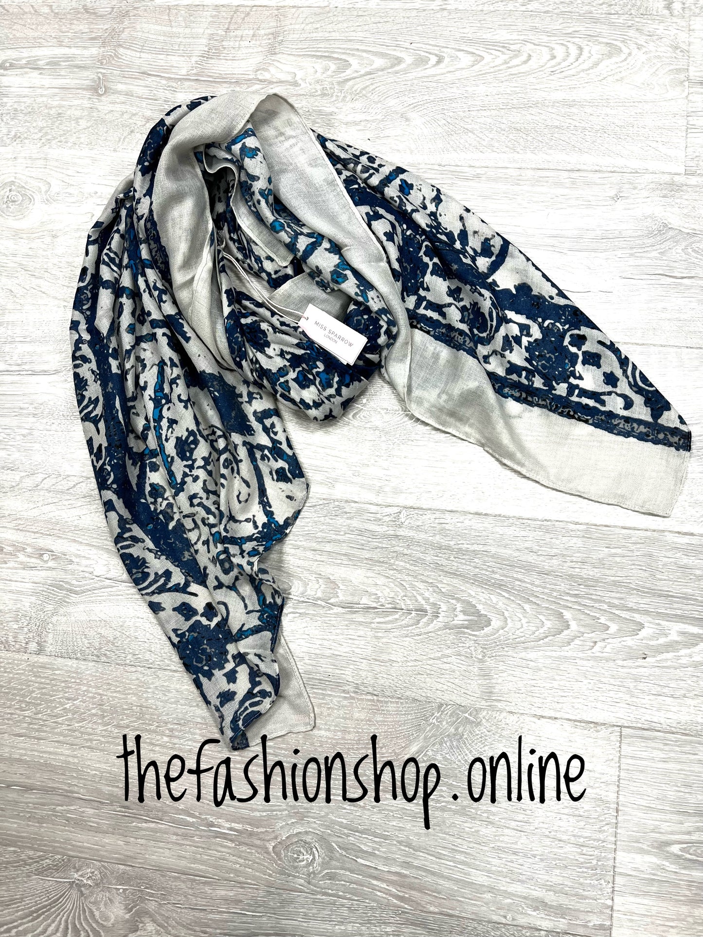 Miss Sparrow navy floral scarf