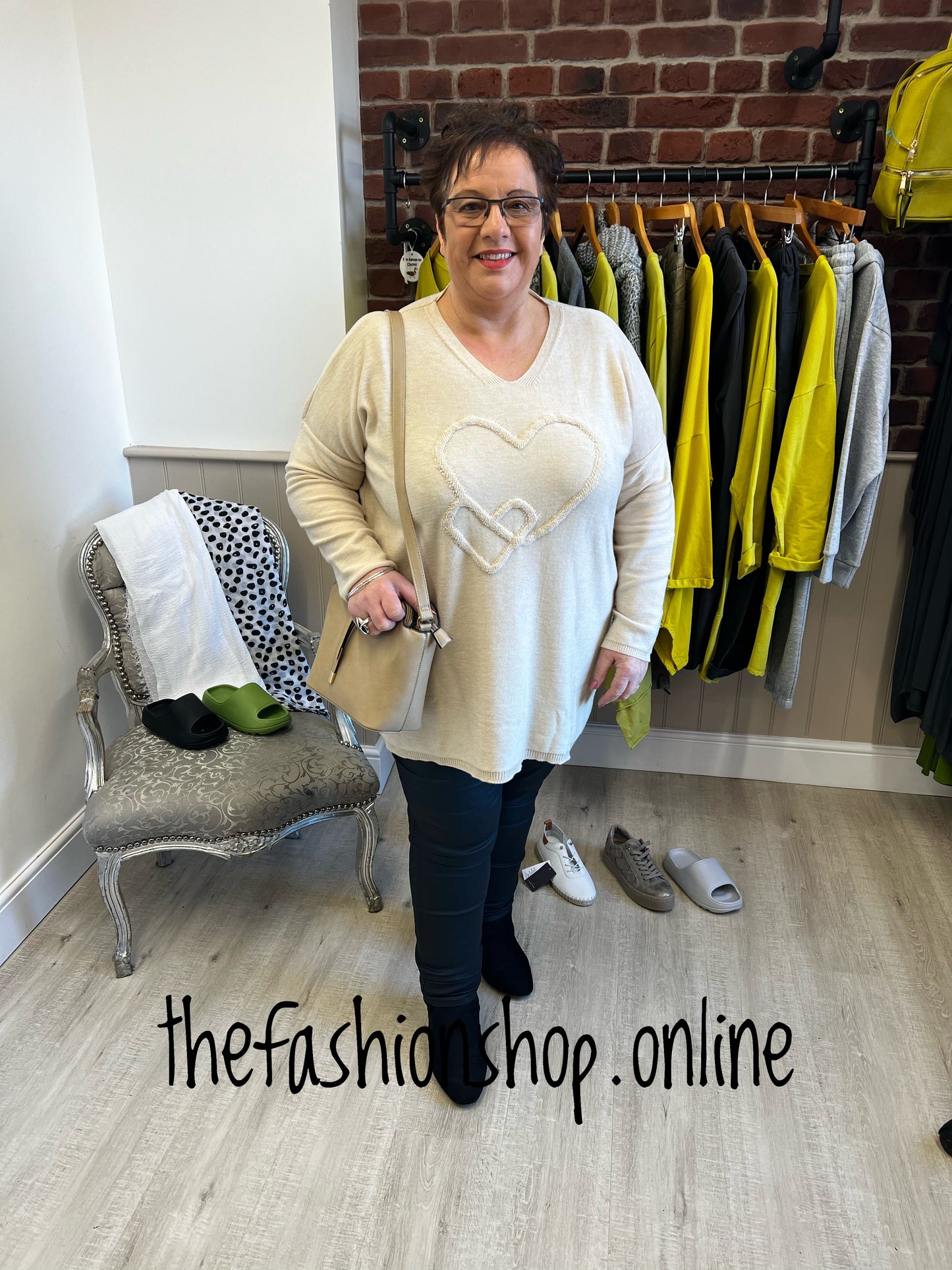Beige double heart jumper 12-22