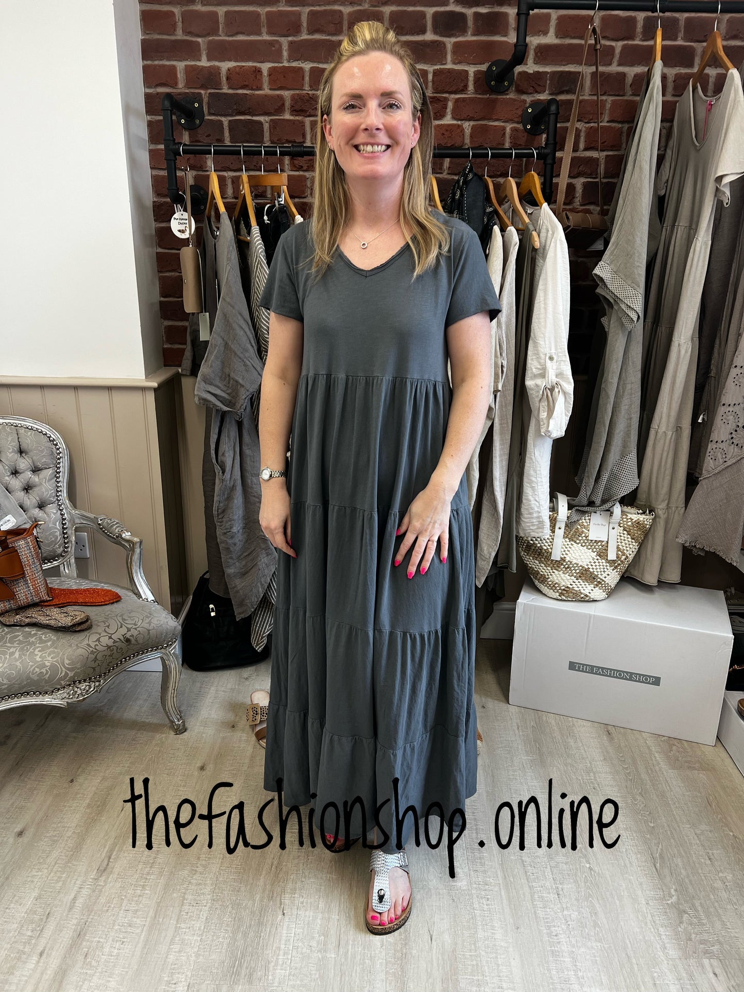 Charcoal tiered t shirt dress 10-16
