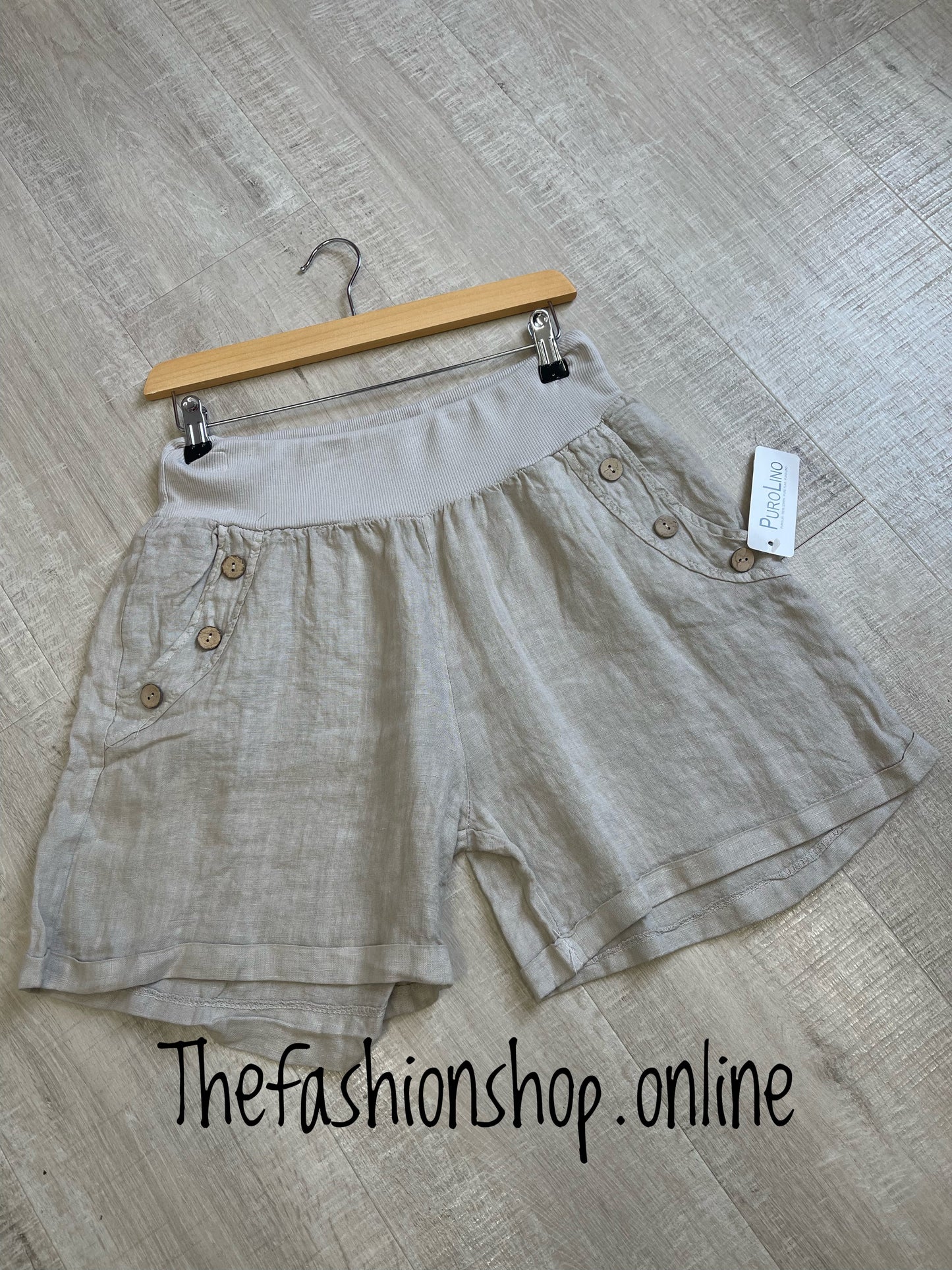 Stone linen button pocket shorts 10-16