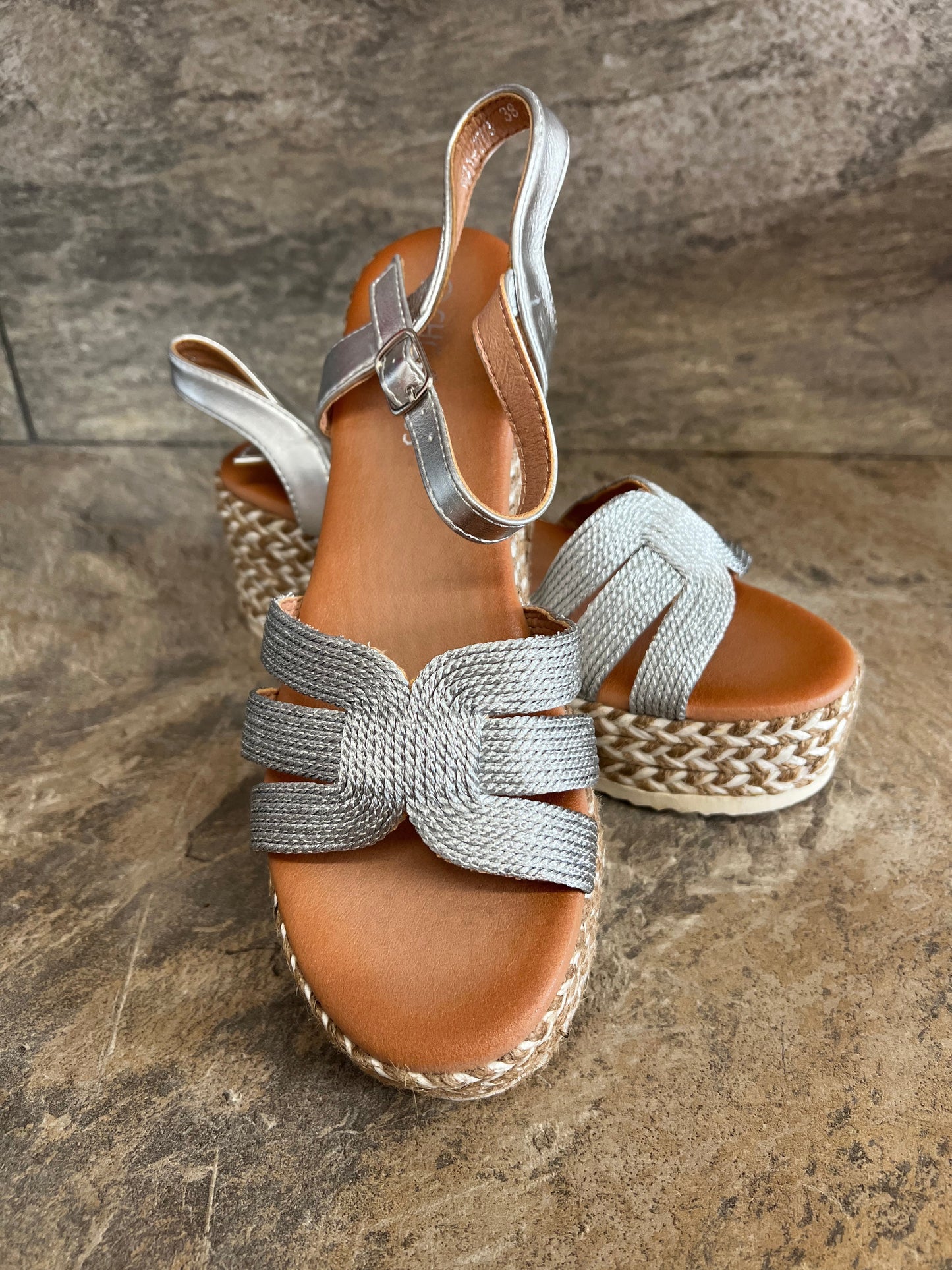 Silver rope detail wedge sandal sizes 3-8