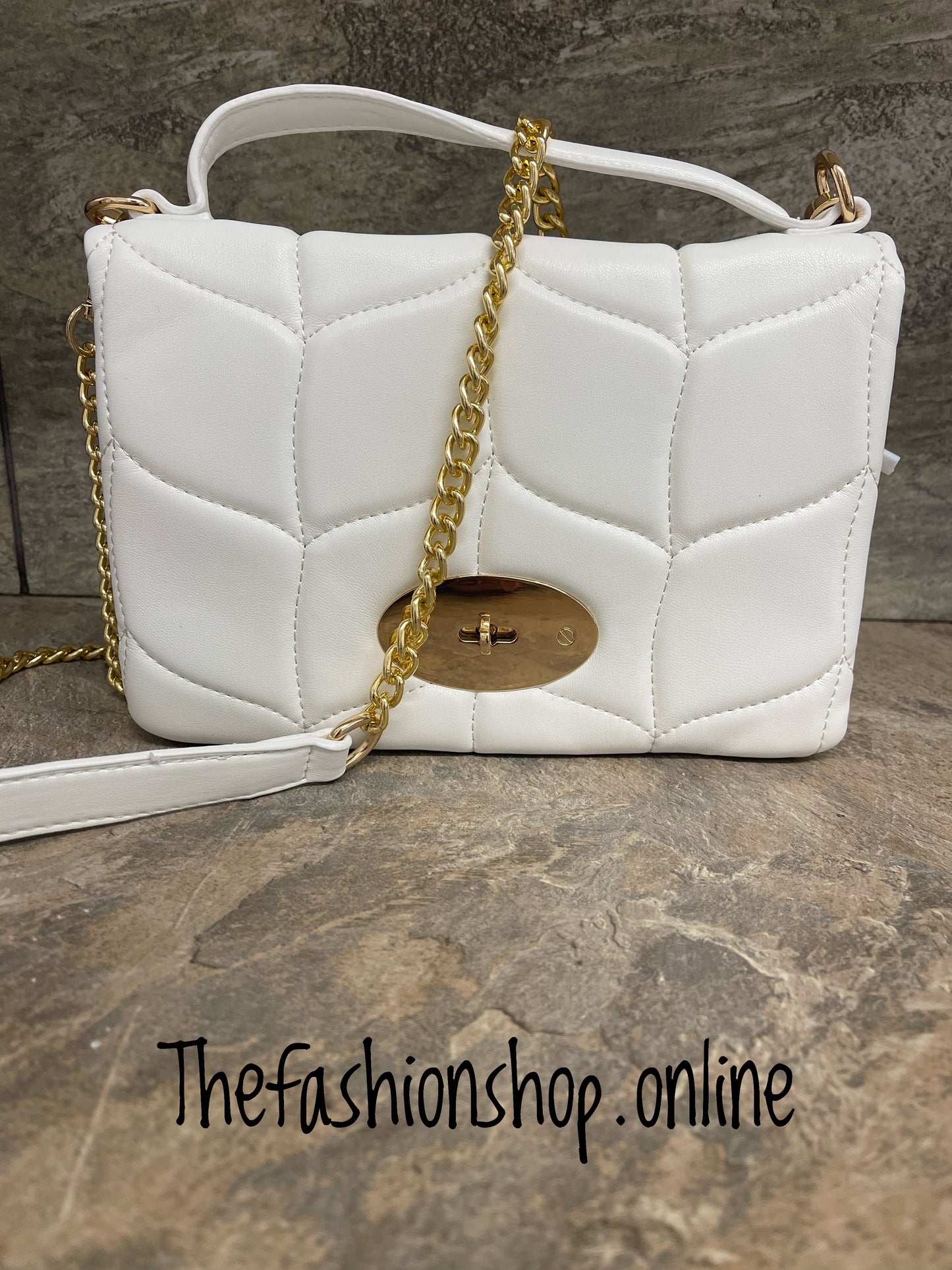 White metal lock cross body bag