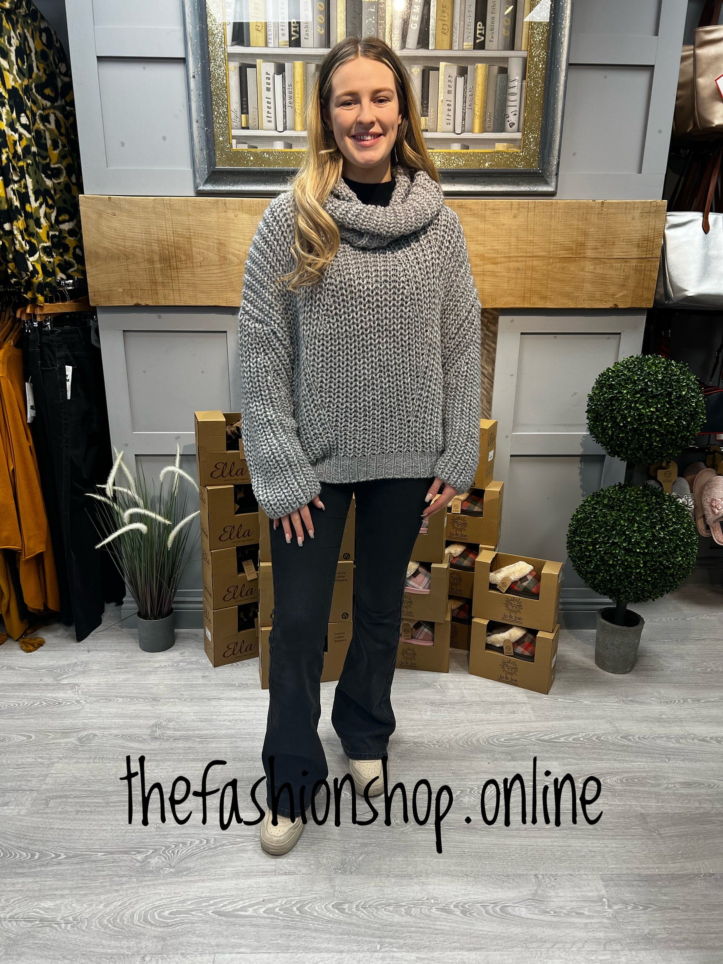 Grey chunky wool mix jumper 10-16