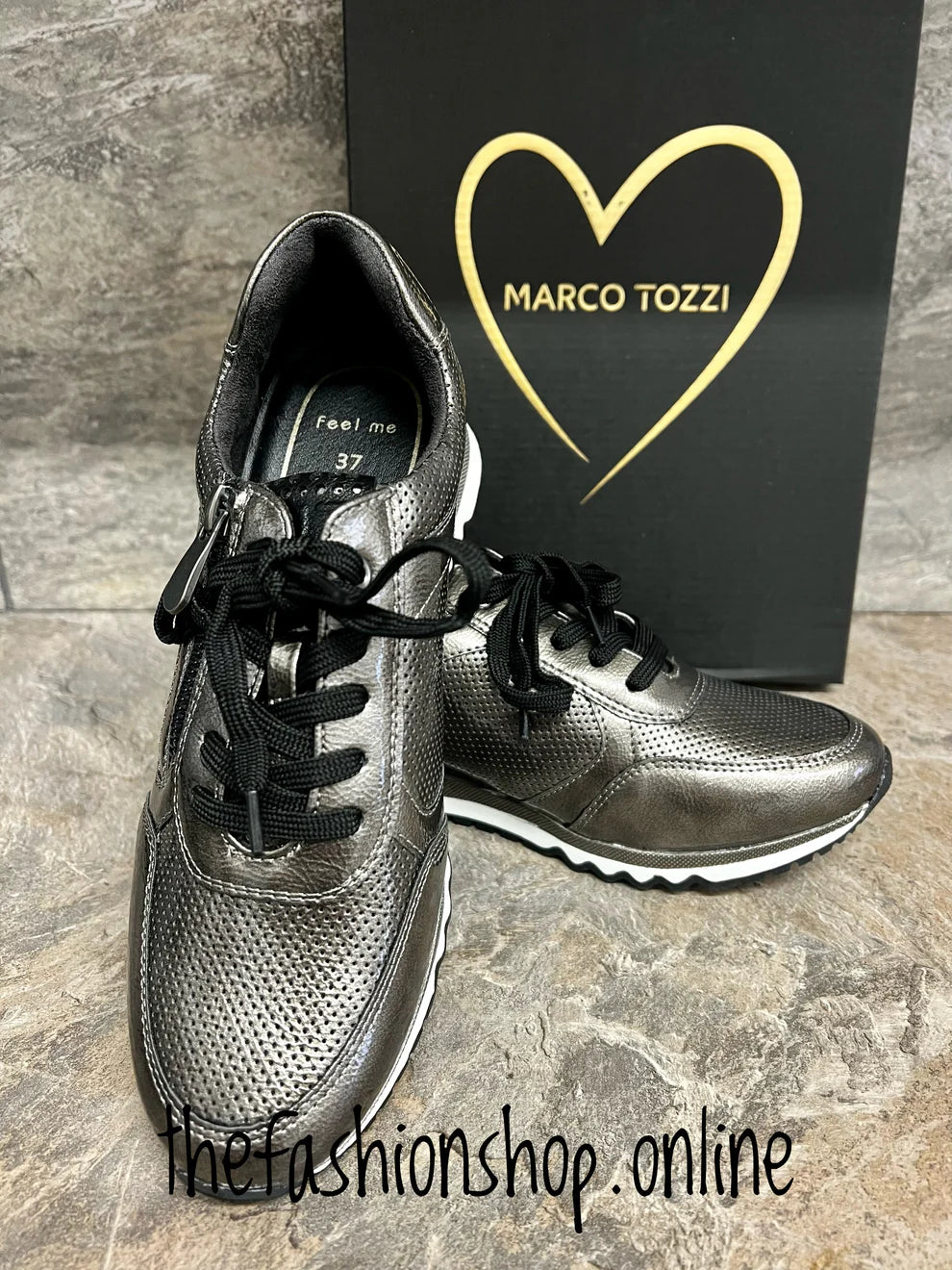 Marco Tozzi pewter trainer with zip and laces 4-9