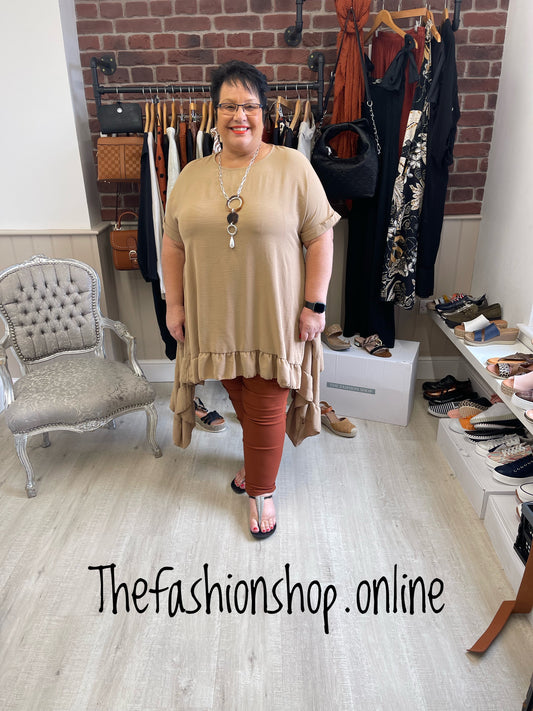 Camel frill hem tunic 14-24