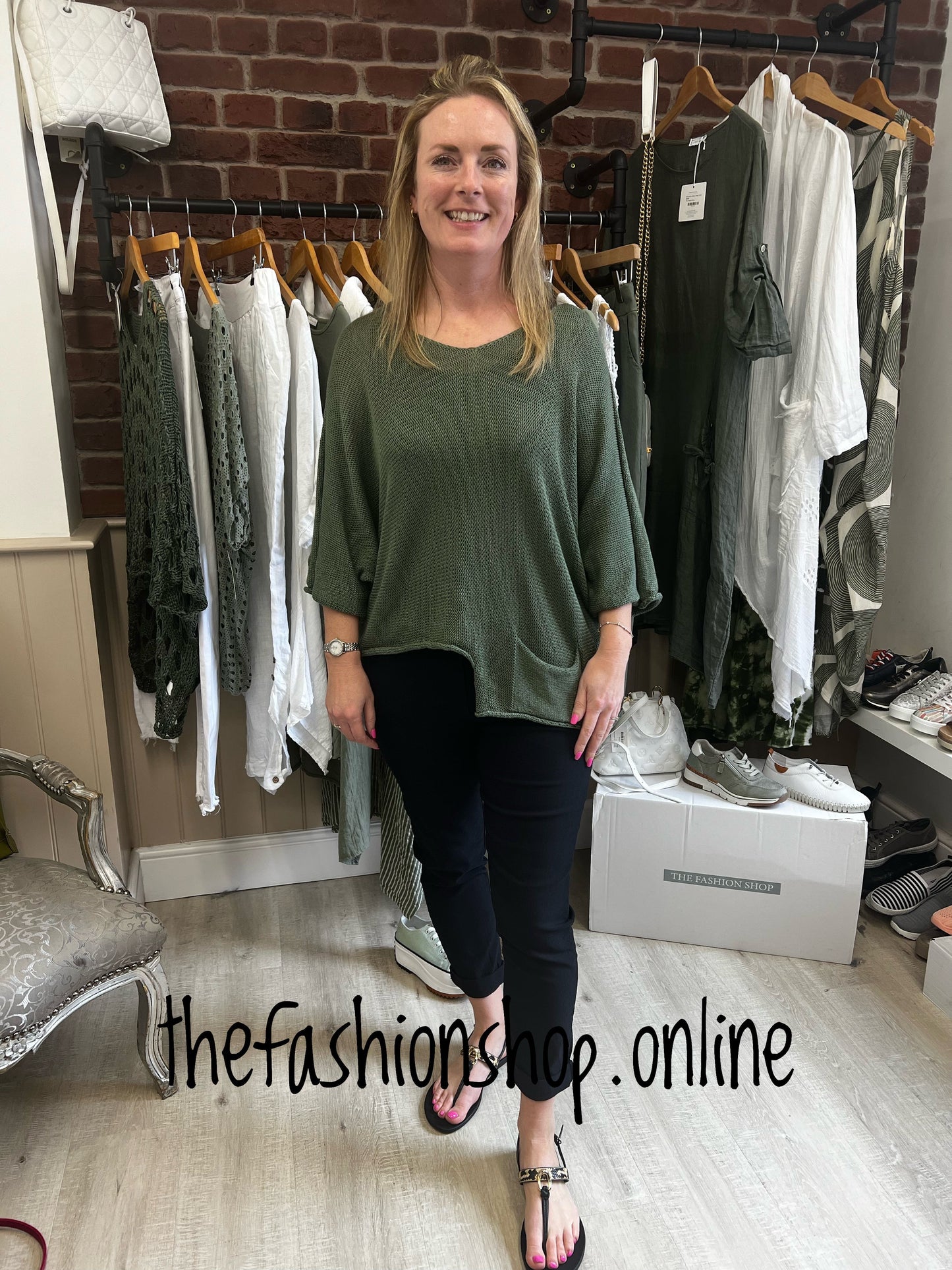 Khaki fine knit shaped hem jumper 10-16