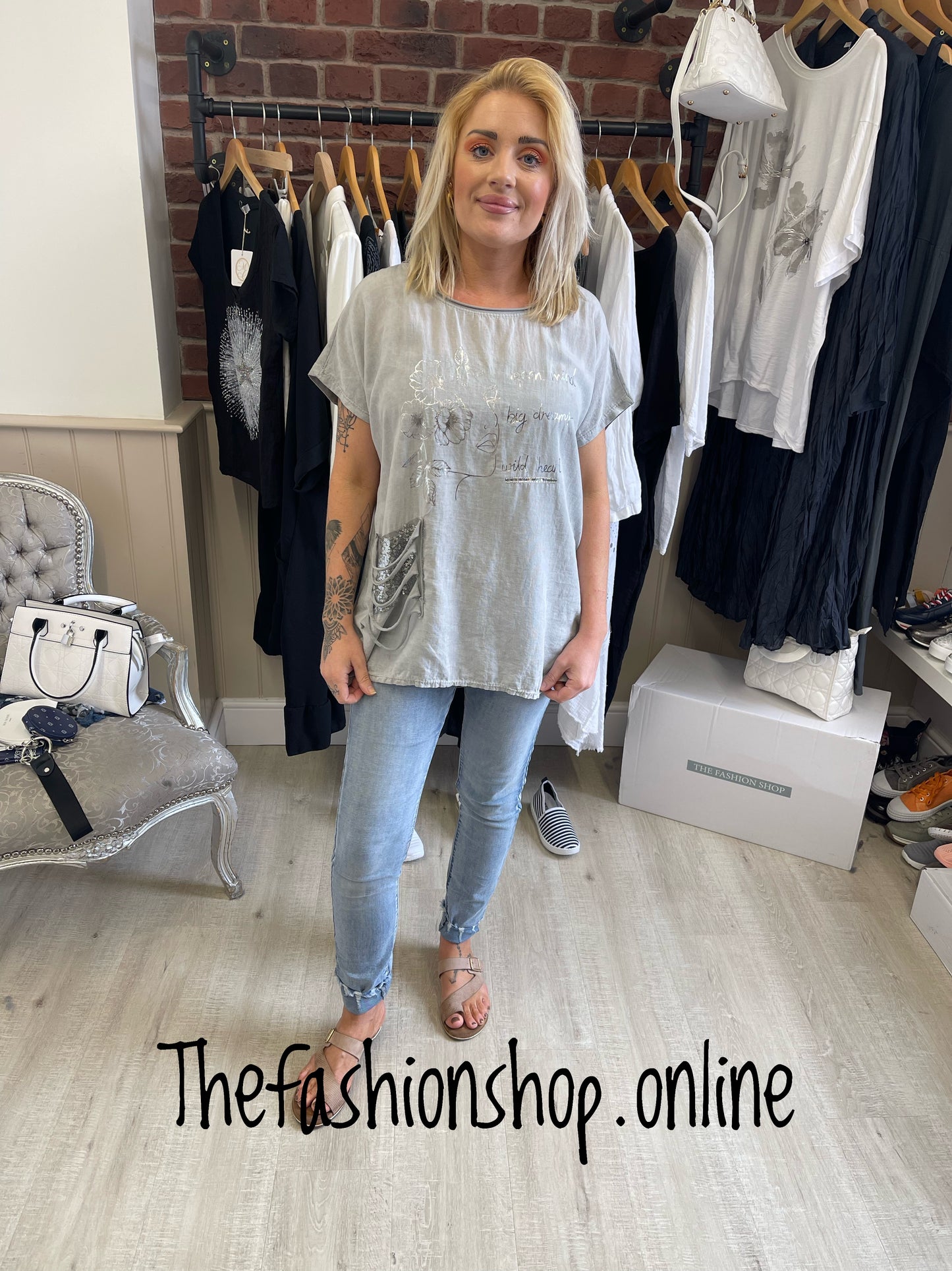 Light grey linen mix open mind top 10-16