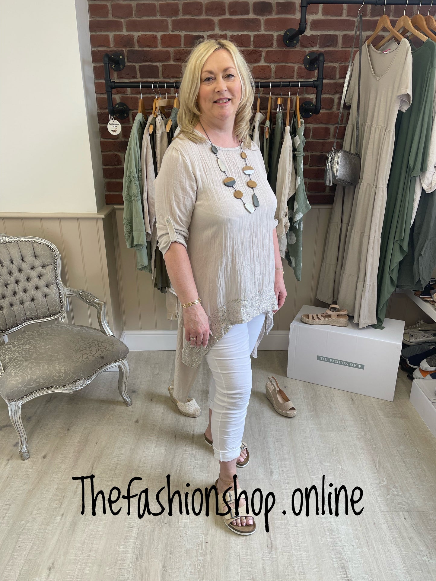 Stone high low sequin hem tunic 10-16