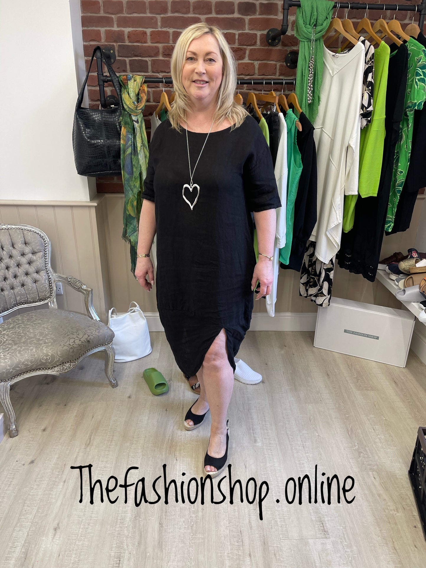 Black linen tulip hem tunic dress 12-16