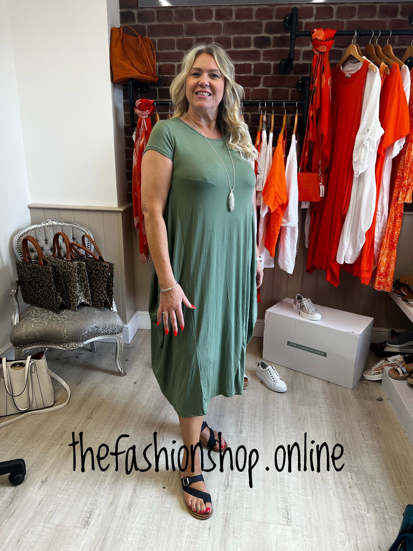 Khaki cap sleeve magic dress 8-18