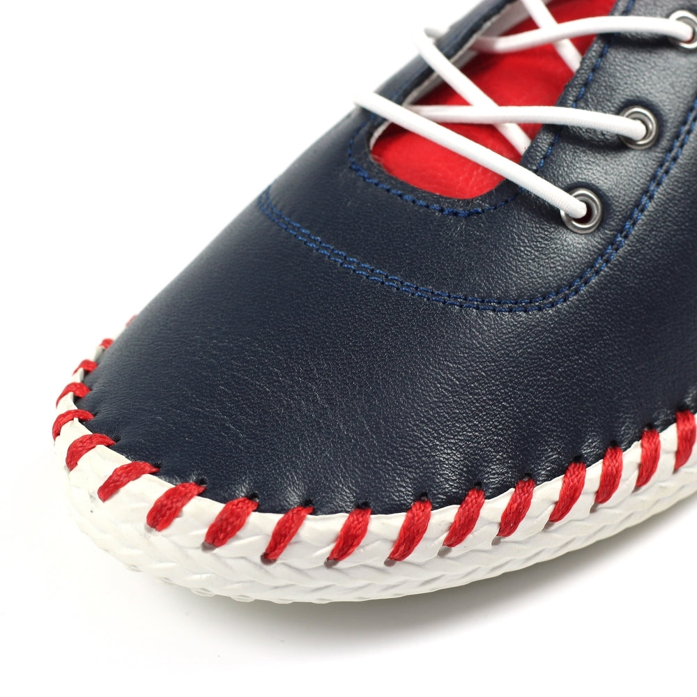 Lunar Sandown navy leather plimsoll 4-8